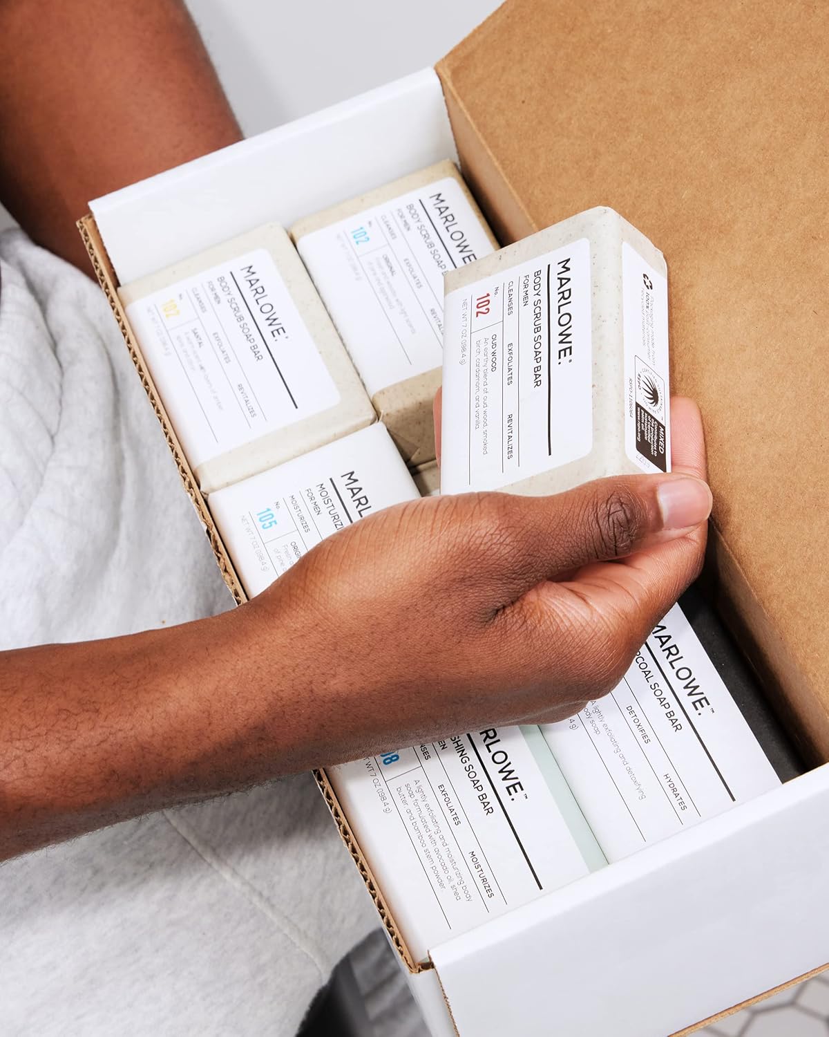 MARLOWE. Soap Bar Discovery Gift Set, Mens Skin Care Variety Selection of Exfoliating Body Scrub, Charcoal, Moisturizing & Polishing Body Bar Soaps for Men, 12 Pack