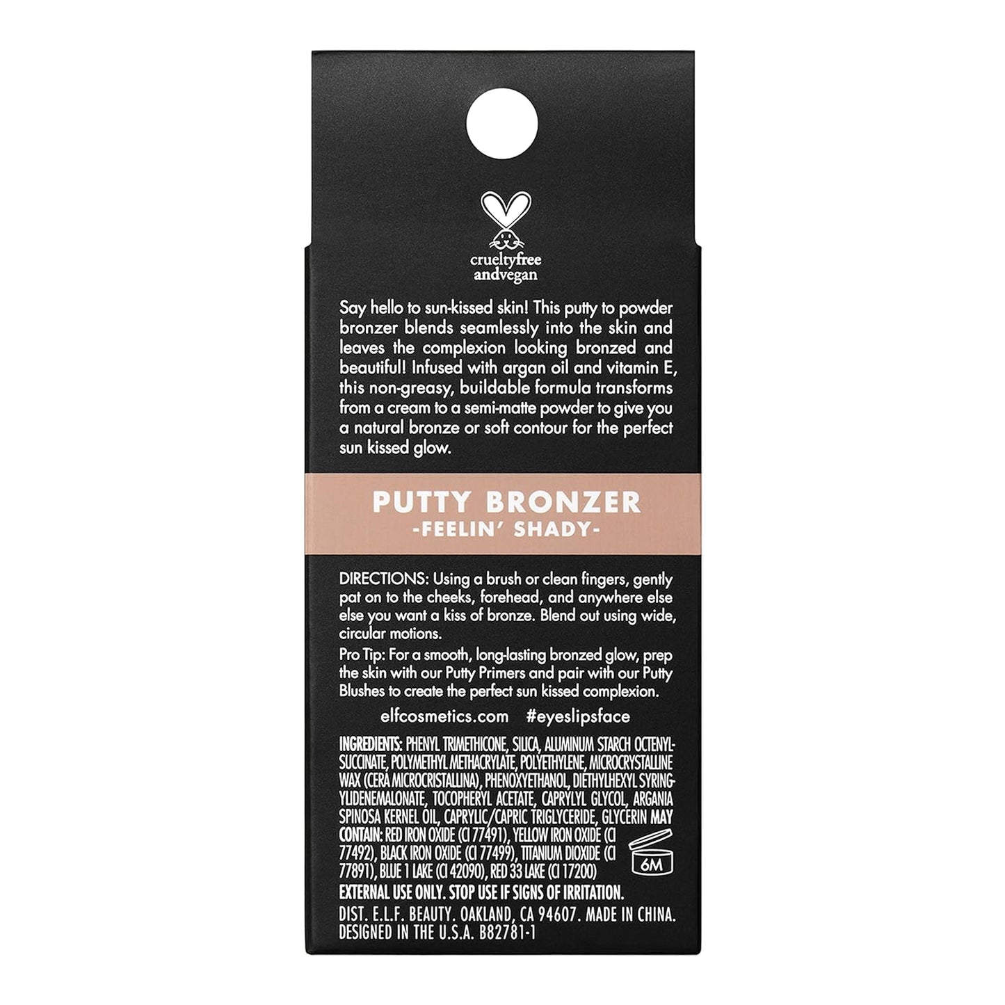 e.l.f. Putty Bronzer, Creamy & Highly Pigmented Formula, Creates a Long-Lasting Bronzed Glow, Infused with Argan Oil & Vitamin E, Feelin’ Shady, 0.35 Oz (10g)