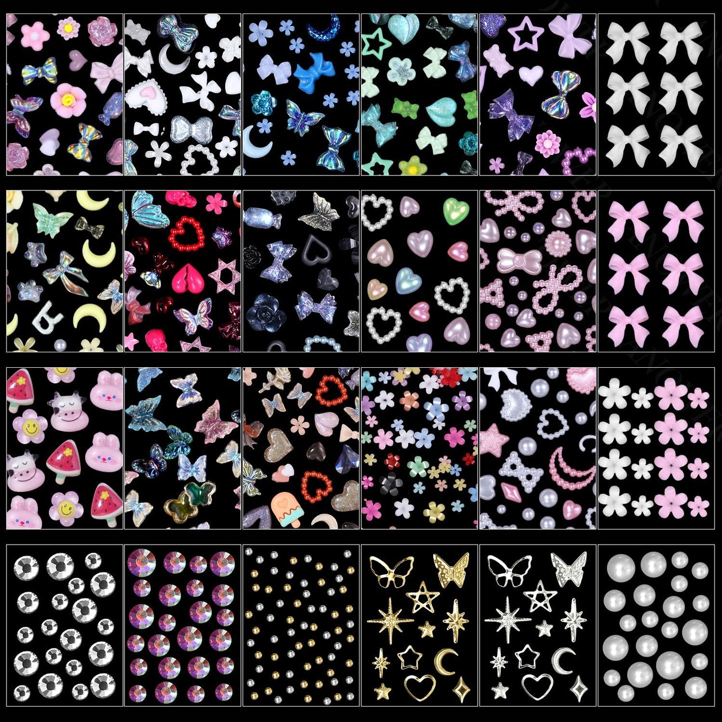 3D Nail Charms and Gems Mix Styles Butterfly Flower Bow Heart Colorful Assorted Nail Art Charm for Acrylic Nails Design, Pearls Nails Charms with Rhinestones Tiny Beads with Tweezers