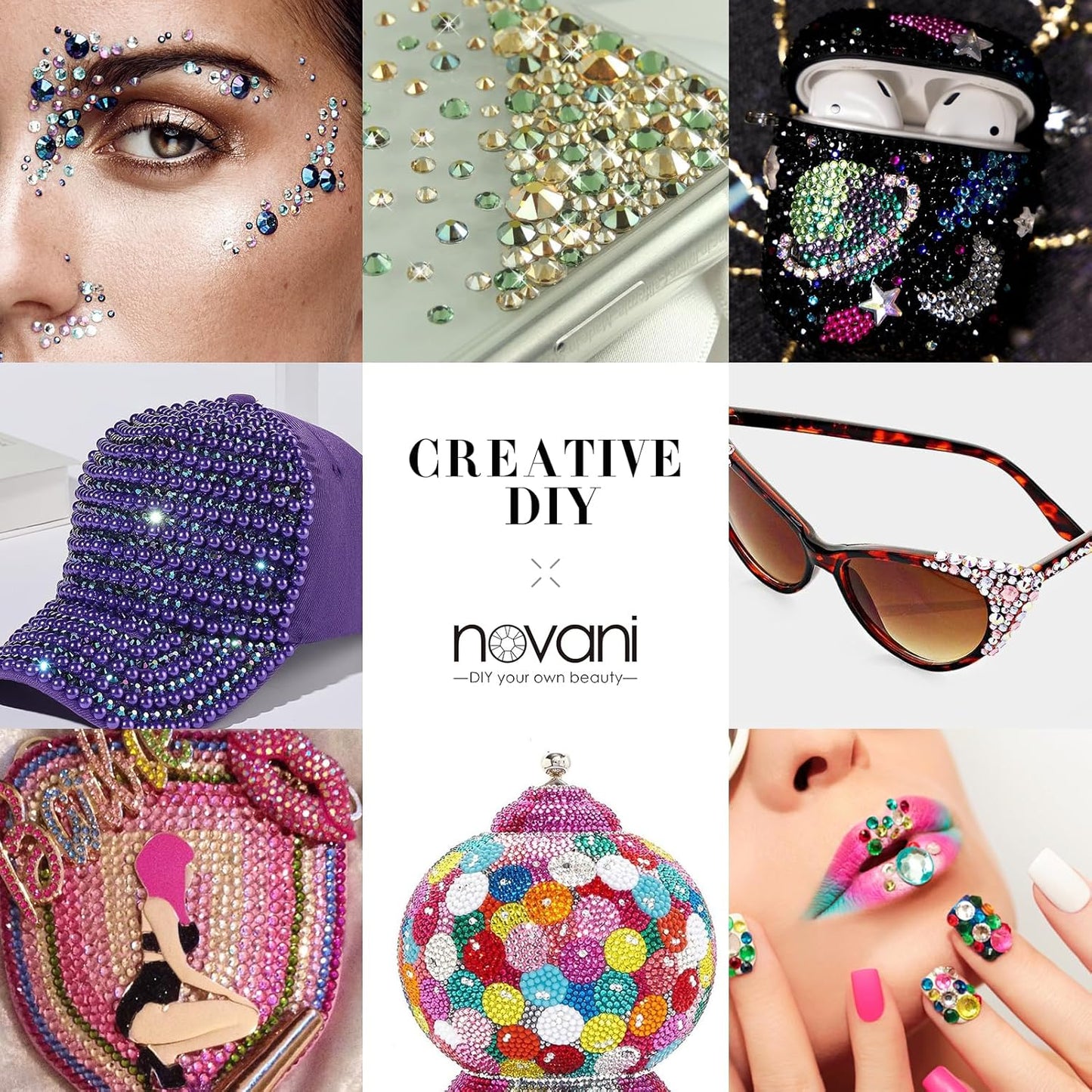 Novani Clear Rhinestones 144pcs Flat Back Round Rhinestone Style 2088 Sparkly Crystal Gemstones for Nail Art and Crafting SS40,8.4-8.7mm