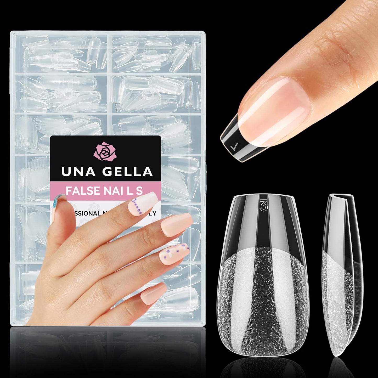 UNA GELLA Short Coffin Nail Tips, 312pcs Short Coffin Gel Nails Tips Pre-shape Half Matte Fake Nails 12 Sizes Full Cover Press on Nails for Acrylic Nail Extension DIY Salon at Home