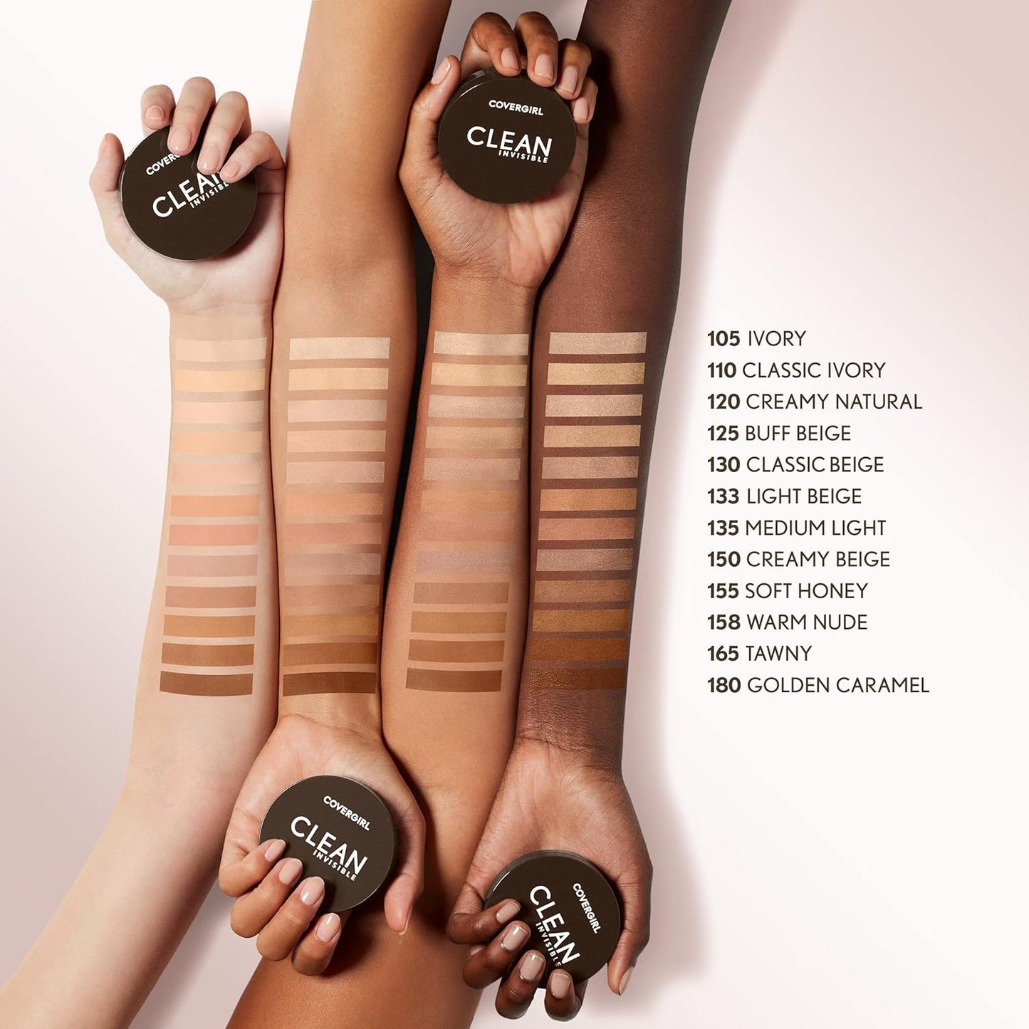 Covergirl Clean Invisible Pressed Powder, Lightweight, Breathable, Vegan Formula, Soft Honey 155, 0.38oz (Pack of 2)