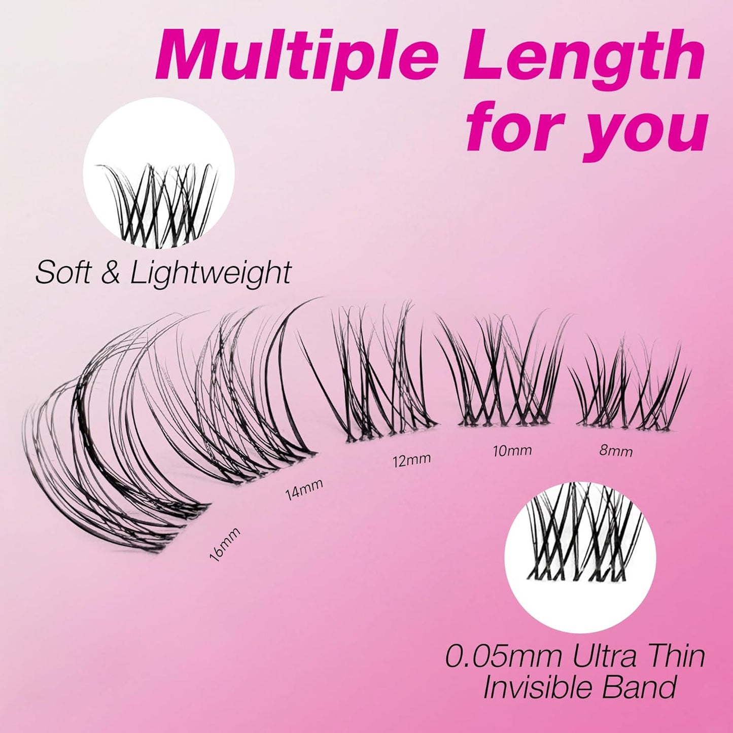 VEYESBEAUTY Lash Clusters Individual Eyelash Extensions Thin & Invisible Band DIY False Eyelashes for Self-application Newbie's Five-Second Series Wispy Lash Tray, Aliva 8-16mm Mixed Length