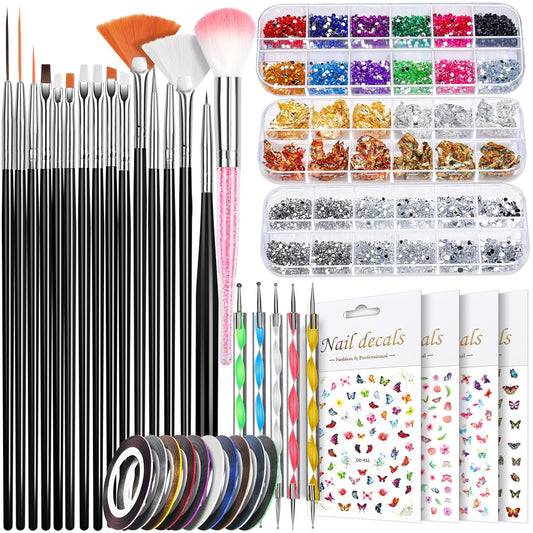 Teenitor Nail Art Kit, Nail Design Kit, Nail Art Tools with Nail Art Brushes Set, Nail Dotting Tools, Nail Rhinestones, Nail Stickers, Nail Art Tapes, Nail Art Foil