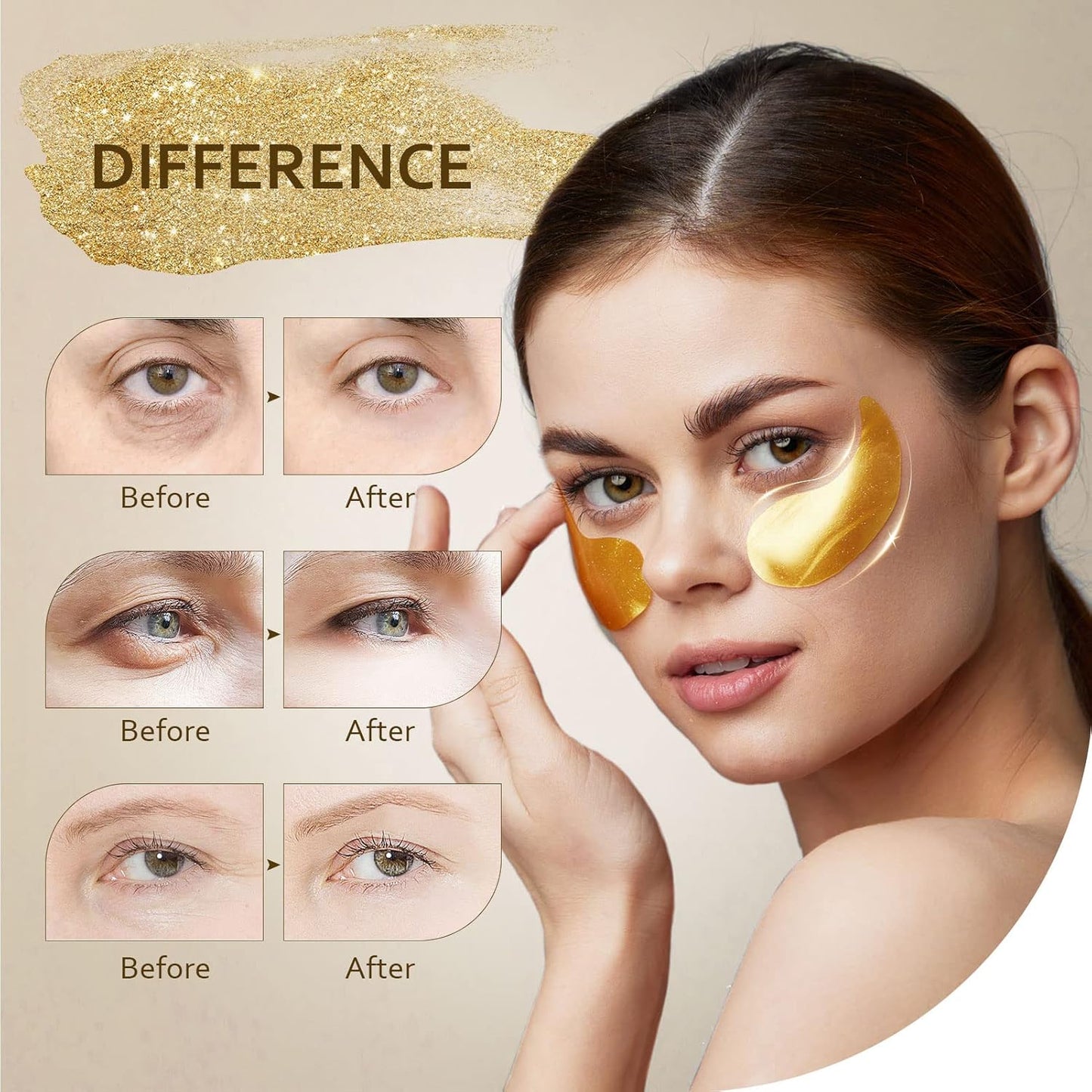 Under Eye Patches (30 Pairs), 24K Gold Under Eye Mask for Puffy Eyes, Dark Circles, Bags and Wrinkles with Collagen, Relieves Pressure and Reduces Wrinkles, Revitalises and Refreshes Your Skin