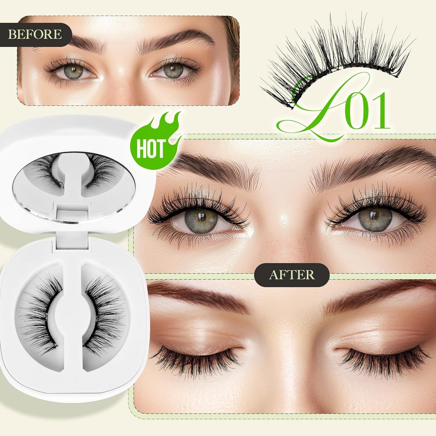 LASHVIEW Magnetic Eyelashes with Applicator (L01) No Glue Needed | Reusable & Comfortable | Windproof & Waterproof | Natural Look