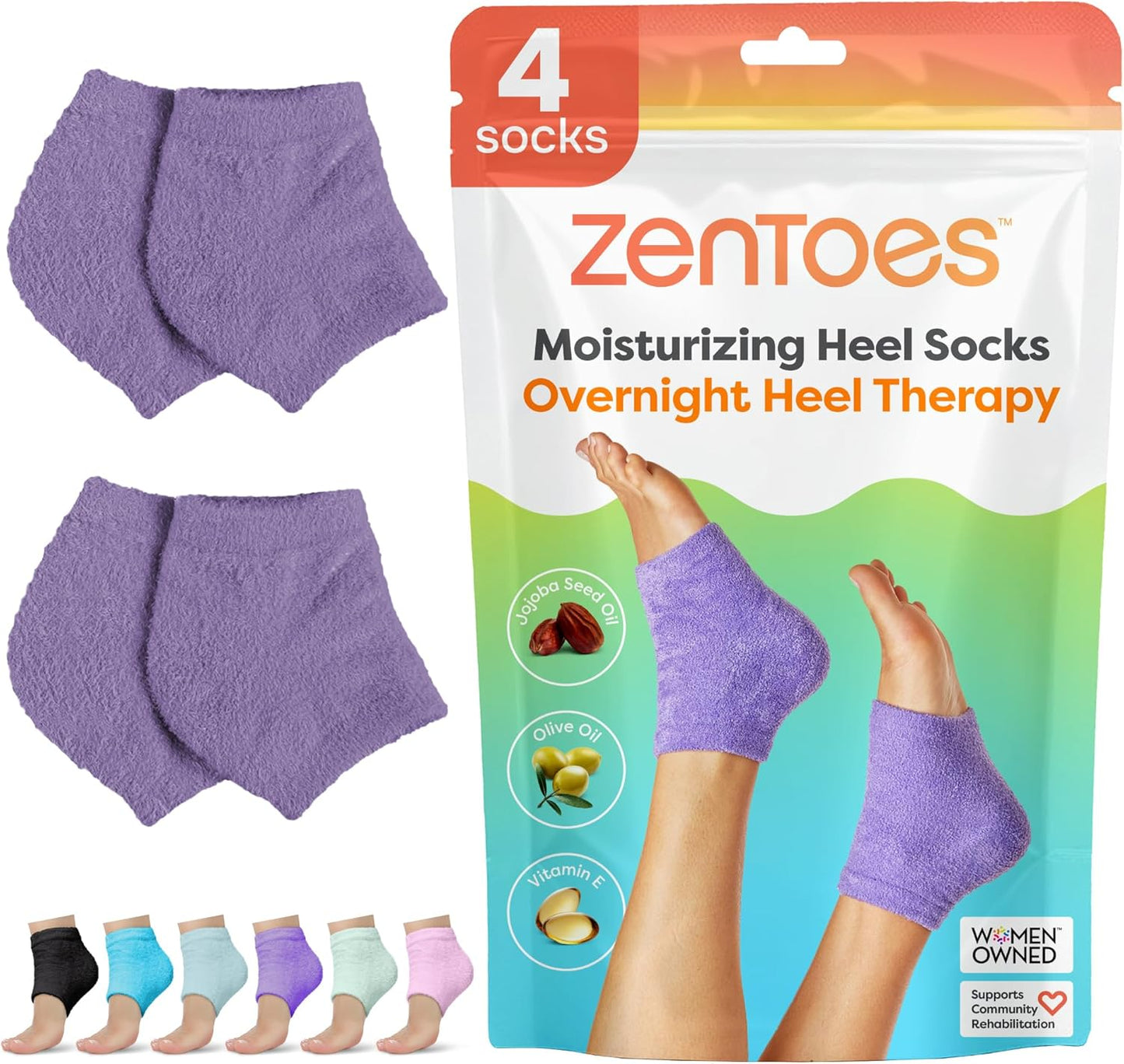 ZenToes Moisturizing Socks for Cracked Heel Treatment - Vitamin E, Olive Oil and Jojoba Oil Infused Heel Socks to Soften and Hydrate (Fuzzy Lilac Purple, Regular)