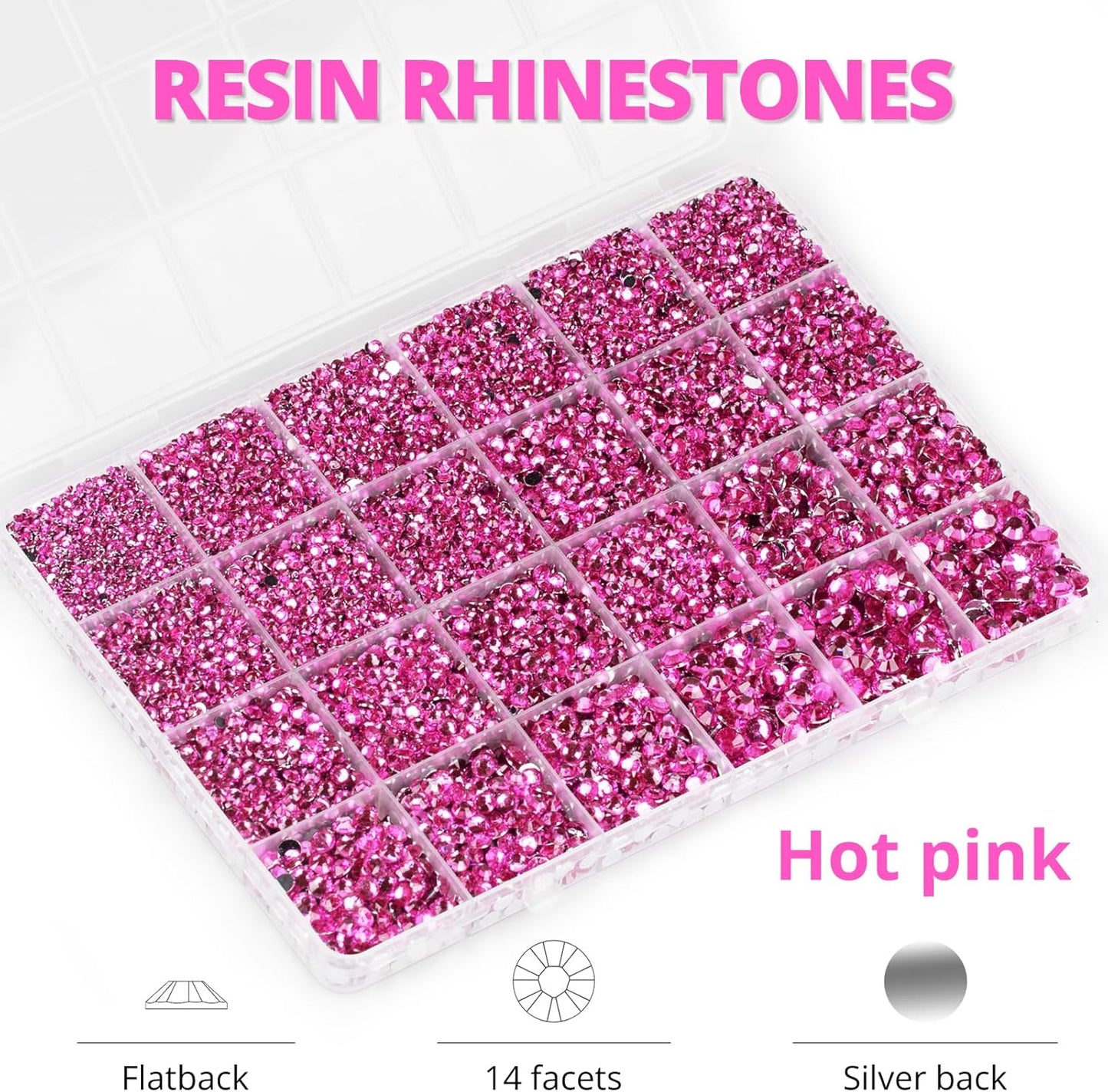30000Pcs Resin Rhinestones Set for Crafting Bedazzling, Hot Pink Flatback Gems Jewels Crystals for Crafts Clothes Shoes Fabric Shirts Tumblers Cups, Flat Back Bedazzler Kit with b 7000 Glue