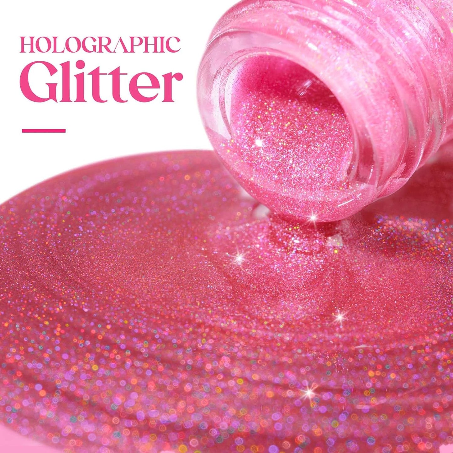 MIZHSE Holographic Nail Polish, Pink Glitter Nail Polish Air Dry Fast, 15 ml High Glossy Shimmer Nail Pigment Oil-based Laser Iridescent Nail Lacquer Chrome Halo Nail Art Salon Manicure Home