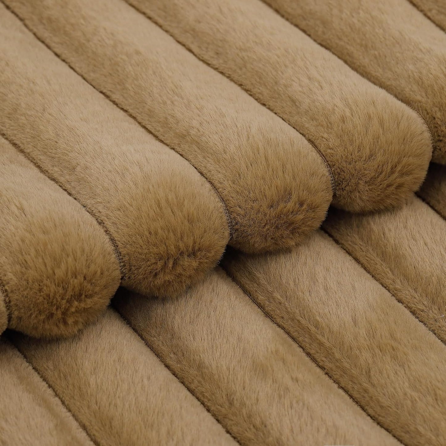 MADIZZ Set of 2 Faux Wool Plush Decorative Throw Pillow Covers 18x18 Inch Camel Fluffy Striped Soft Decorative Cushion Cover for Sofa Bedroom Pillow Shell