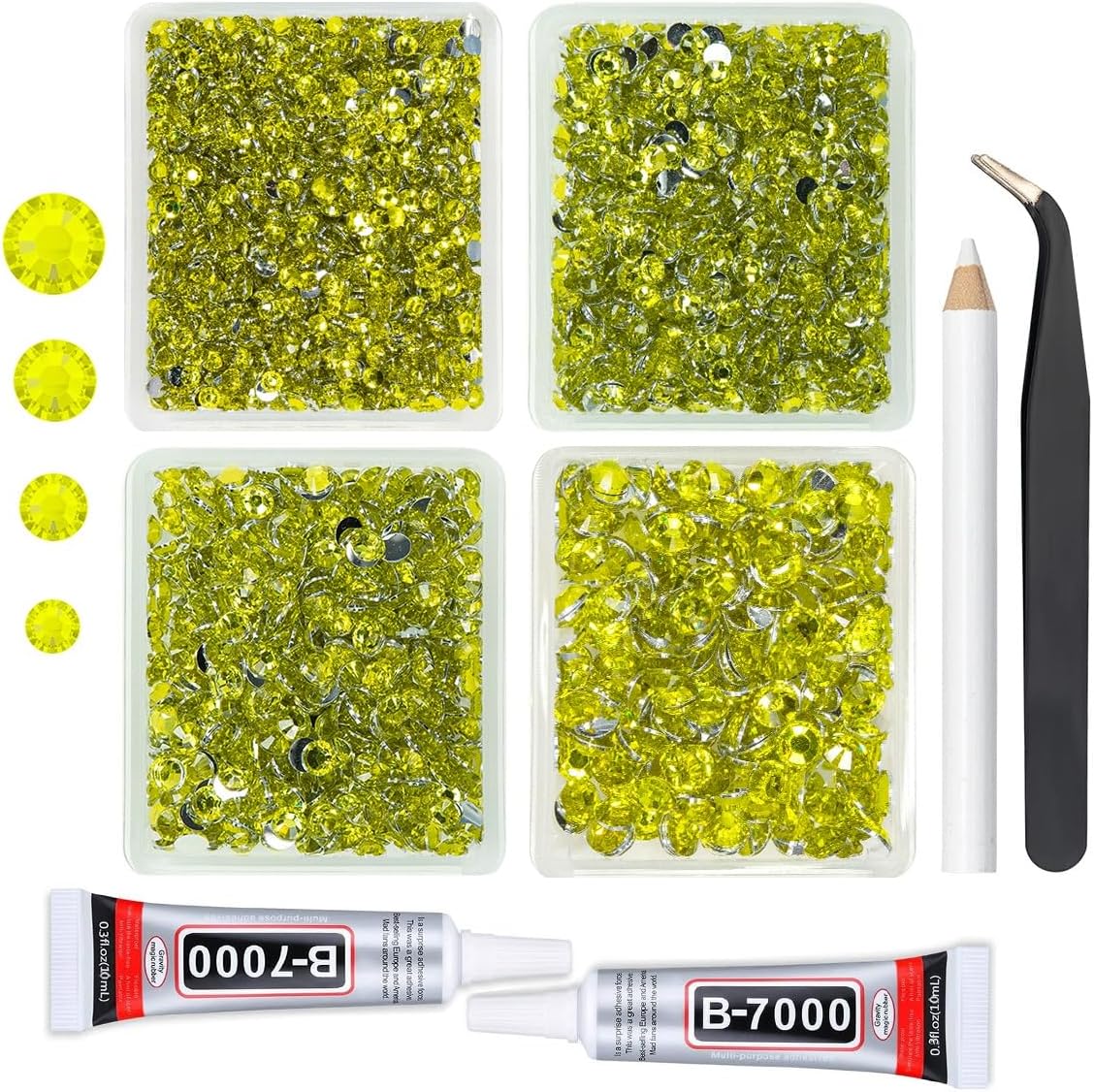 Lemon Yellow Crystal Resin Rhinestones w B7000 Jewelry Glue for Bedazzling Crafting Flatback Stones 3mm 4mm 5mm 6mm Diamonds Crystals Gems for Nails Face Eyes Makeup Tumblers DIY Crafts Decor