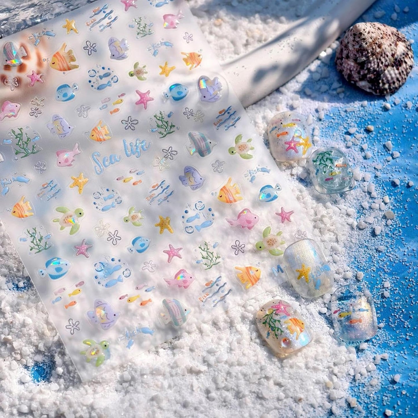 Fish Nail Stickers for Nails Art Ocean Nail Art Decals Colorful Nails Art Stickers Self Adhesive Cute Nails Charms for Women Girls Kid Manicure DIY Decoration