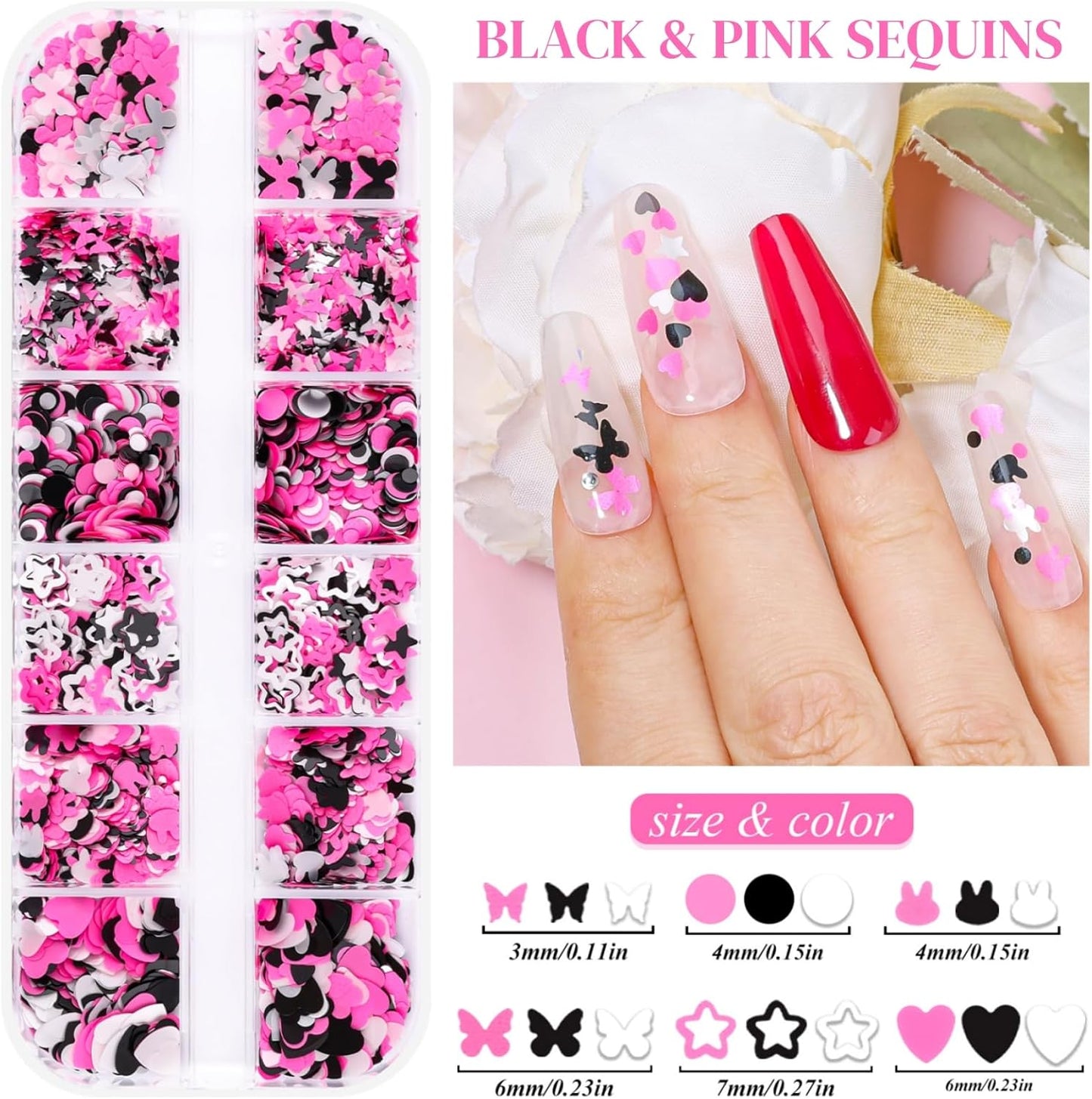 5 Boxes 60 Colors Holographic Nail Art Sequins Kit, Iridescent Sparkle Laser Hollow 3D Star Butterfly Heart Round Mixed-shapes Nail Glitter Flakes for Manicure Body Makeup Craft DIY (2-colorful-kit2)