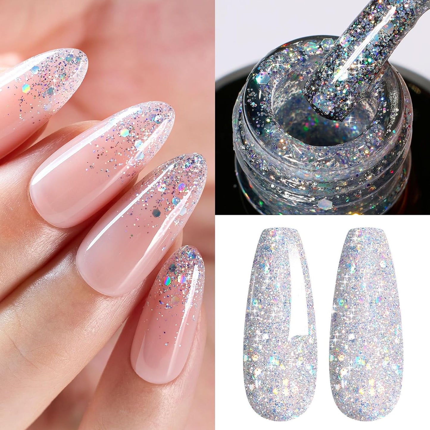 Beetles Glitter Gel Nail Polish, 15ml Silver Chrome Gel Polish, Diamond Shine Nail Polish, Soak Off U V LED Nail Lamp Long Lasting Highly Shine Nail Art Gifts for Women