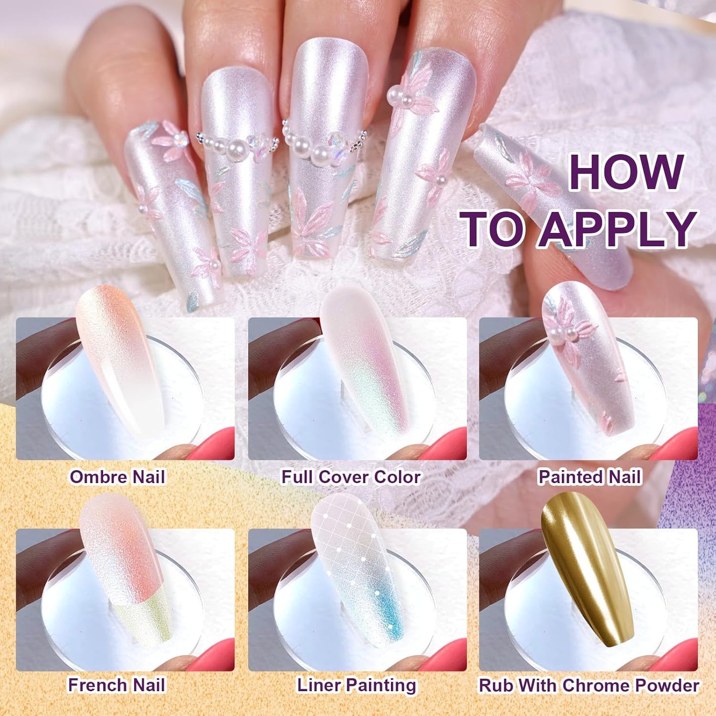 Gradient Painting Gel, 9 Colors Pearlescent Ombre Gel Nail Polish for Pigment Pat Aura Nails French Manicure Long-lasting No-wipe Soak Off UV Treasure of Pearl
