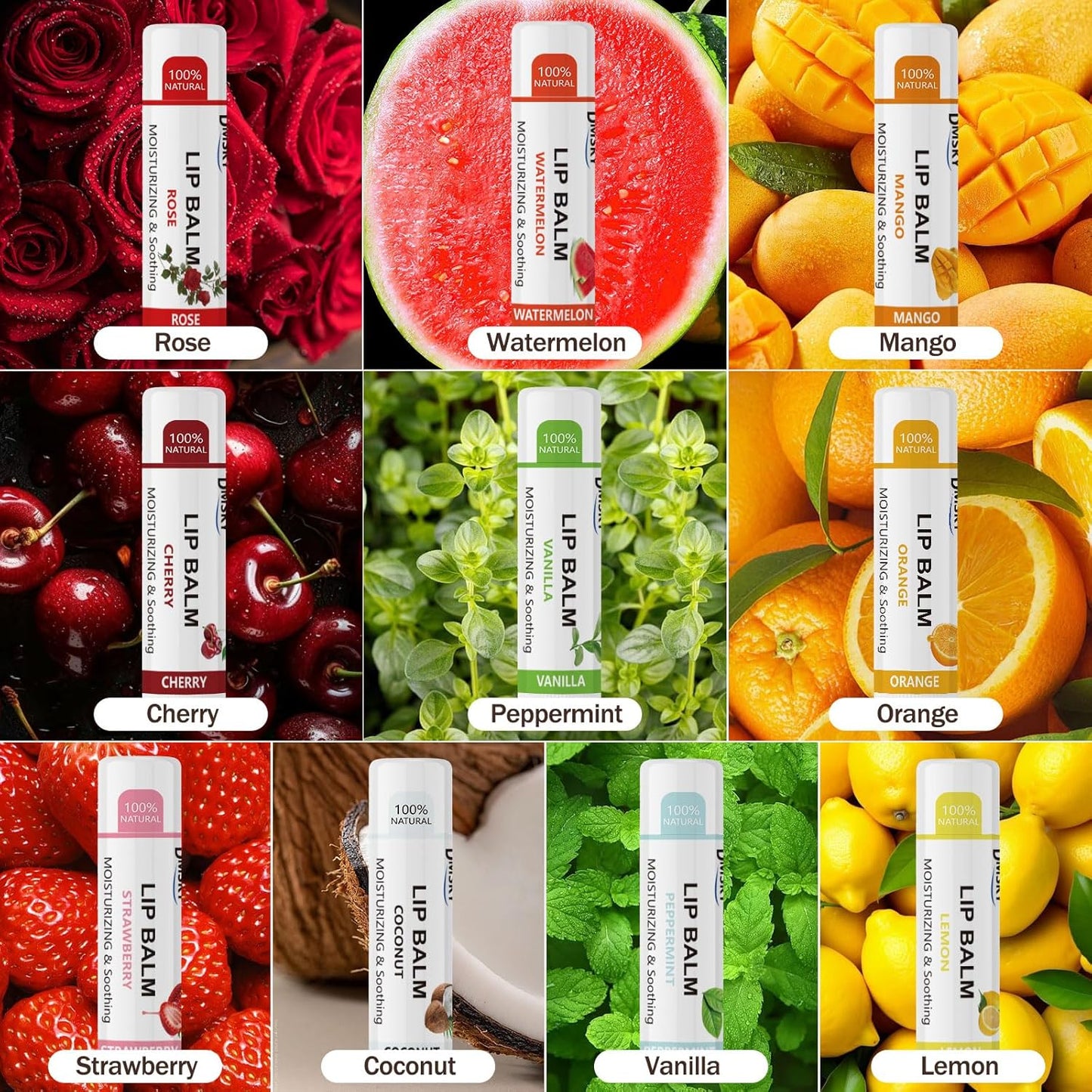 Dmsky Fruit Lip Balm Variety Pack, Hydrating Lip Balm for Men, Women & Kids, 0.15 OZ, 88 count