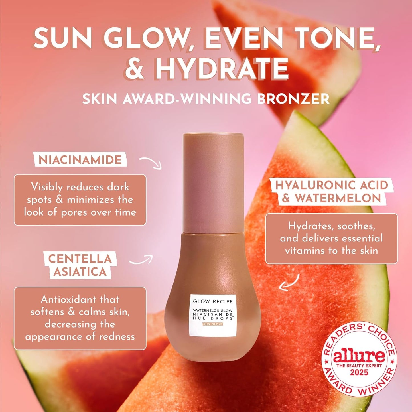 Glow Recipe Hue Drops - Mini Tinted Face Serum - Bronzing Drops to Brighten & Hydrate - Skincare Makeup Primer & Liquid Highlighter to Blur Pores for a Radiant, Even Skin Tone - Sun Glow (15ml)