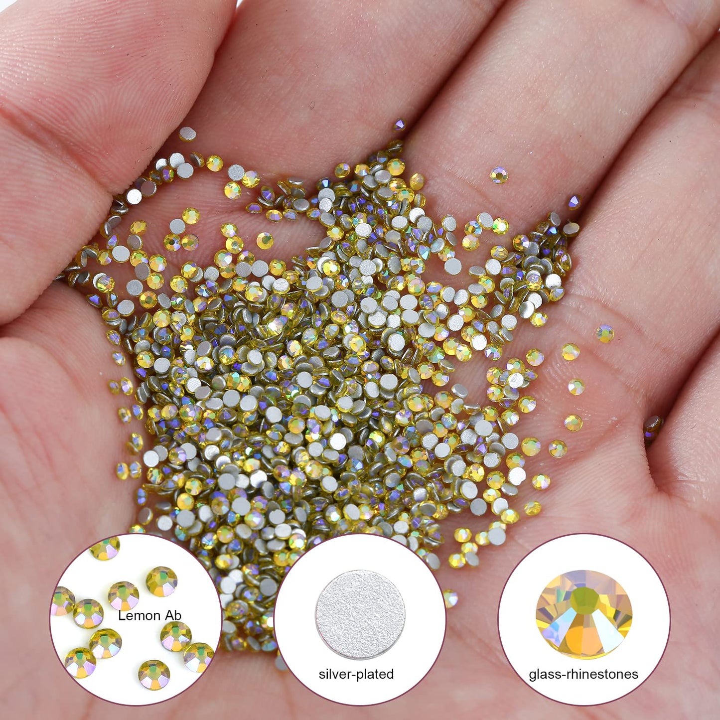 1440Pcs Lemon Ab Crystal Rhinestones,Glass Flatback Rhinestones Gemstones Mini for Nail Face Makeup Art Crafts Clothes Decoration -(SS4,1.6mm,Lemon Ab)