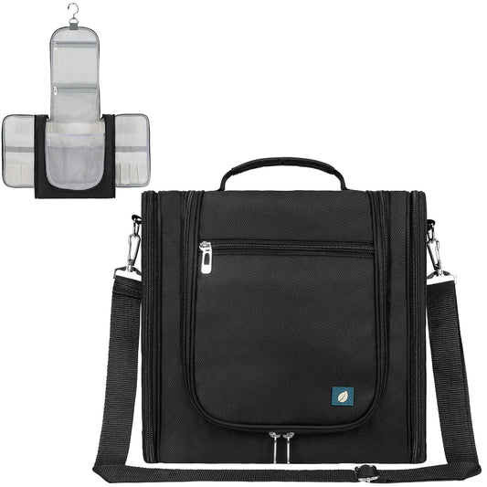 PAVILIA Extra Large Toiletry Bag Travel Bag for Women Men, Hanging Cosmetic Organizer, Water Resistant Makeup Bag for Accessories Toiletries, Travel Essentials Kit (Black)