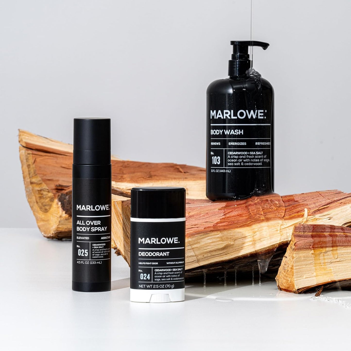 MARLOWE. No. 103 Body Wash 15 oz Pump, Cedarwood + Sea Salt, Energizing & Refreshing Shower Gel, Willow Bark & Green Tea Extracts, Cleanses, Moisturizes, Smooths & Nourishes, Fresh & Zesty Scent