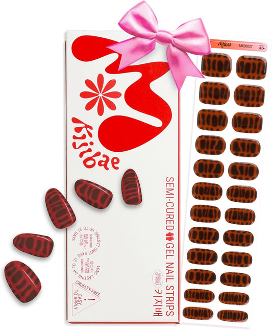 Semi Cured Gel Nail Strips - Minimalist Ombre Nail Polish Wraps, Works with Any UV Lamp - Long Lasting Easy Salon Manicure - 24pcs with 2 Prep Pads, Nail File & Cuticle Stick (Snake's Out)