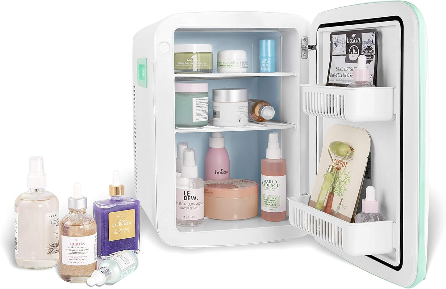 Cooluli 15L Mini Fridge for Bedroom - Car, Office Desk & College Dorm Room - 12V Portable Cooler & Warmer for Food, Drinks, Skincare, Beauty, Makeup & Cosmetics - AC/DC Small Refrigerator (Turquoise)