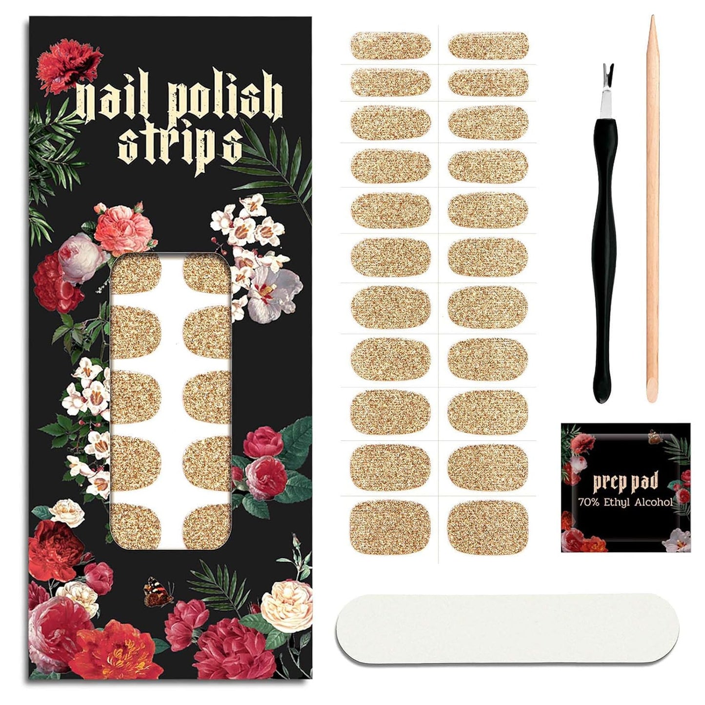 Nail Polish Strips - 22 Pcs Salon Quality Gel Nail Stickers - Long Lasting Wraps (Honey Golden)