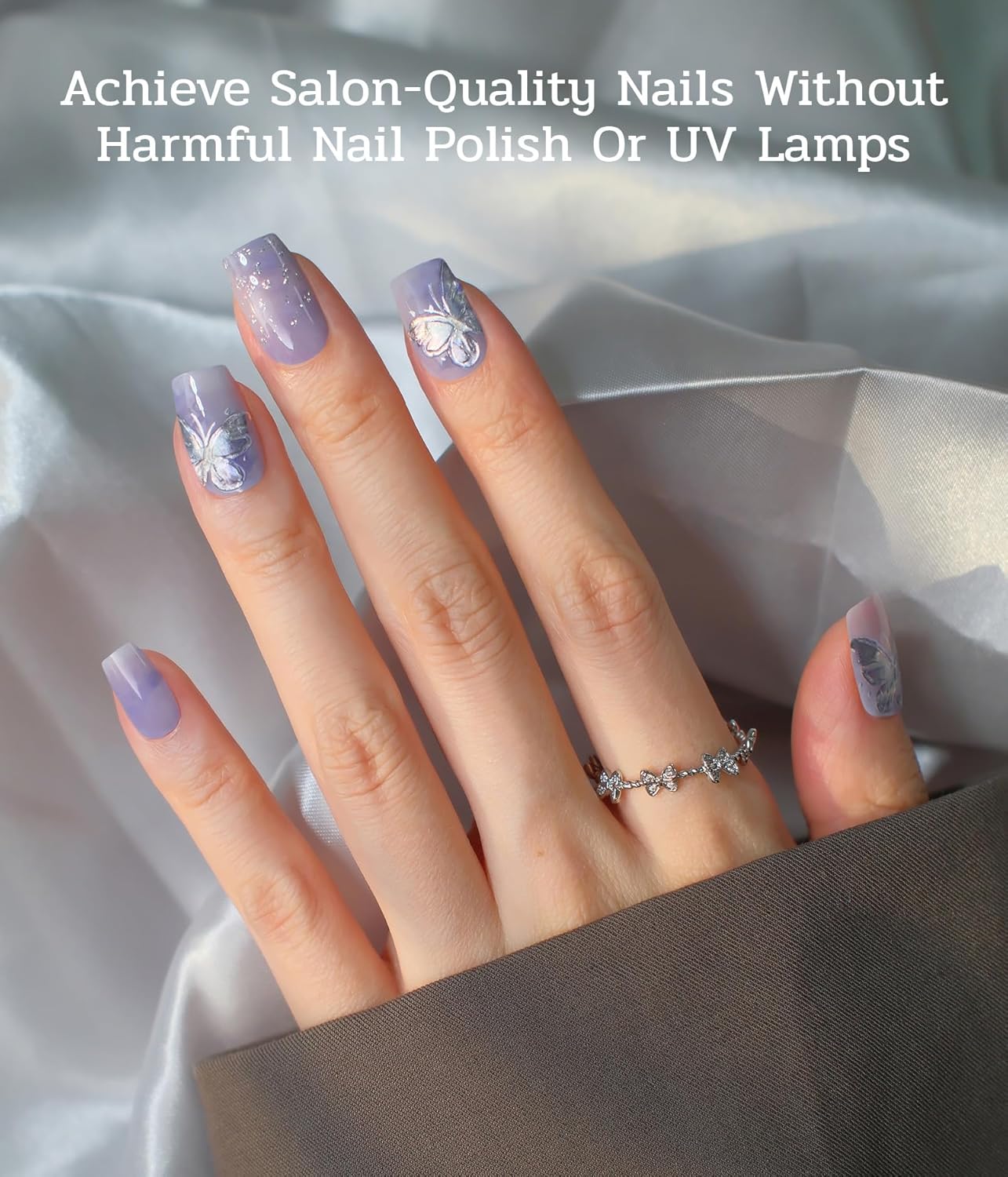 Nail Polish Strips - 22 Pcs Salon Quality Gel Nail Stickers - Long Lasting Wraps (Butterflies Dreamweaver Violet)