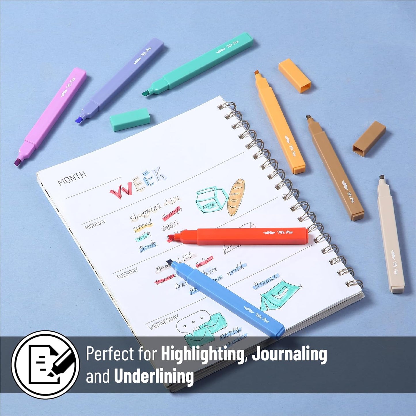 Mr. Pen- Aesthetic Highlighters, 8 Pack, Chisel Tip, Rainbow Rangers, Cute Highlighters Assorted Colors