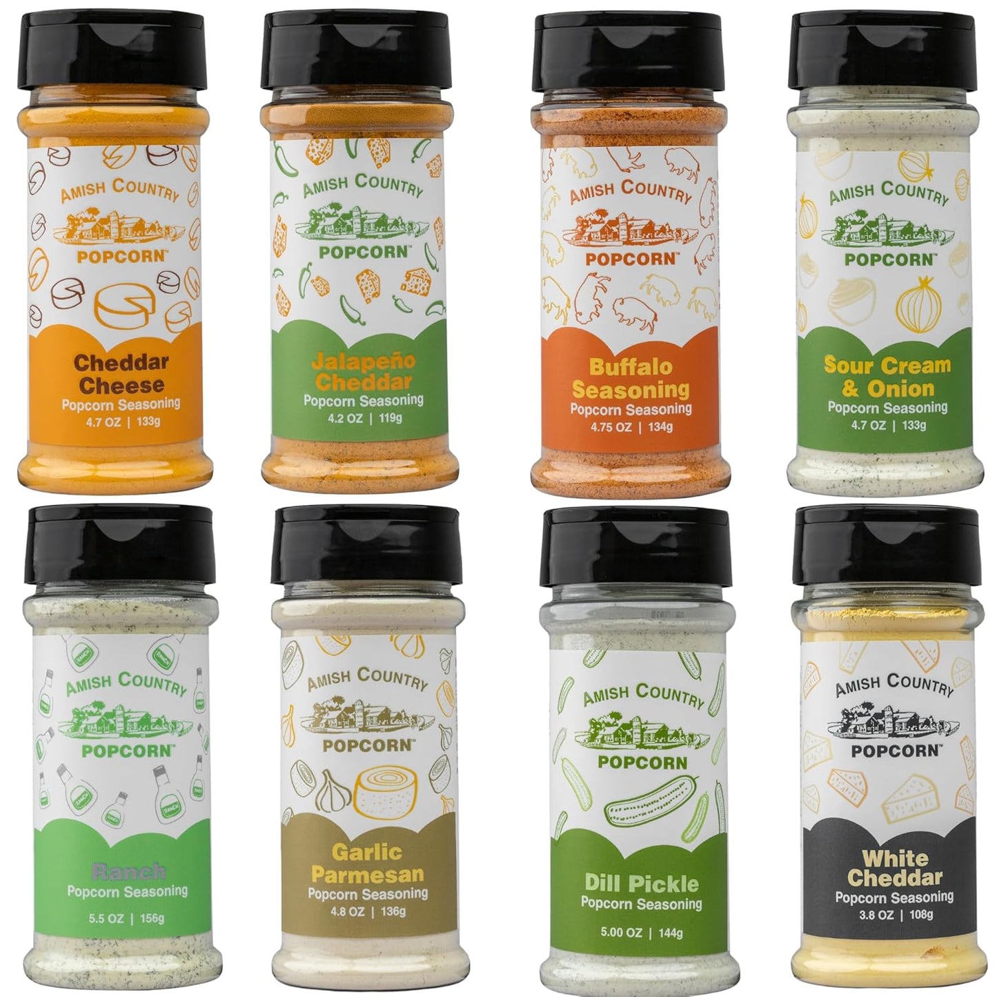 Amish Country Popcorn | 8 Pack Seasoning Bundle | Old Fashioned, Non-GMO and Gluten Free