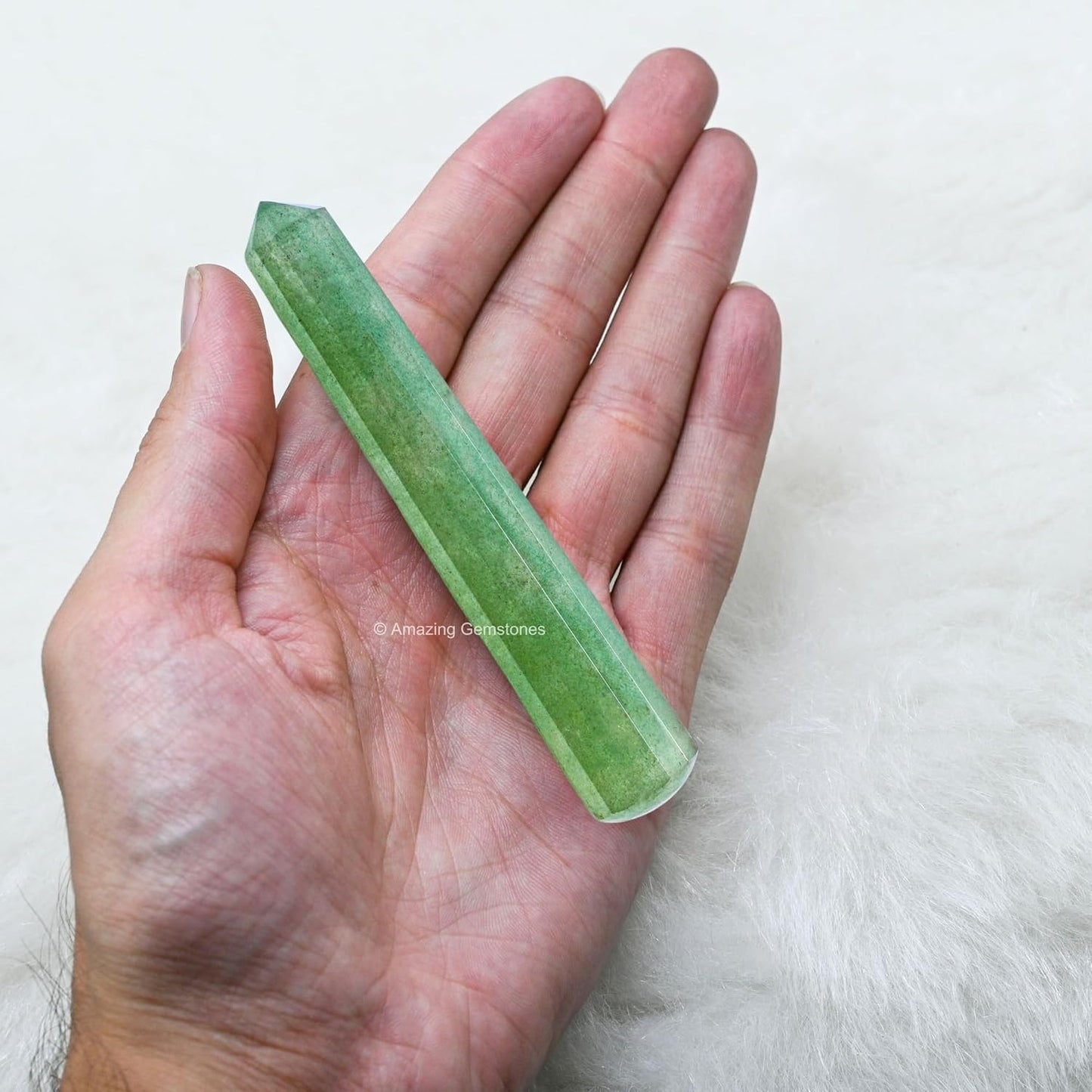 Amazing Gemstone Green Strawberry Quartz Crystal Wand Massage Stick - Pelvic Wand Gua Sha for Adults - Crystals and Healing Stones Massage Wands for Adults Gifts (Pointed)