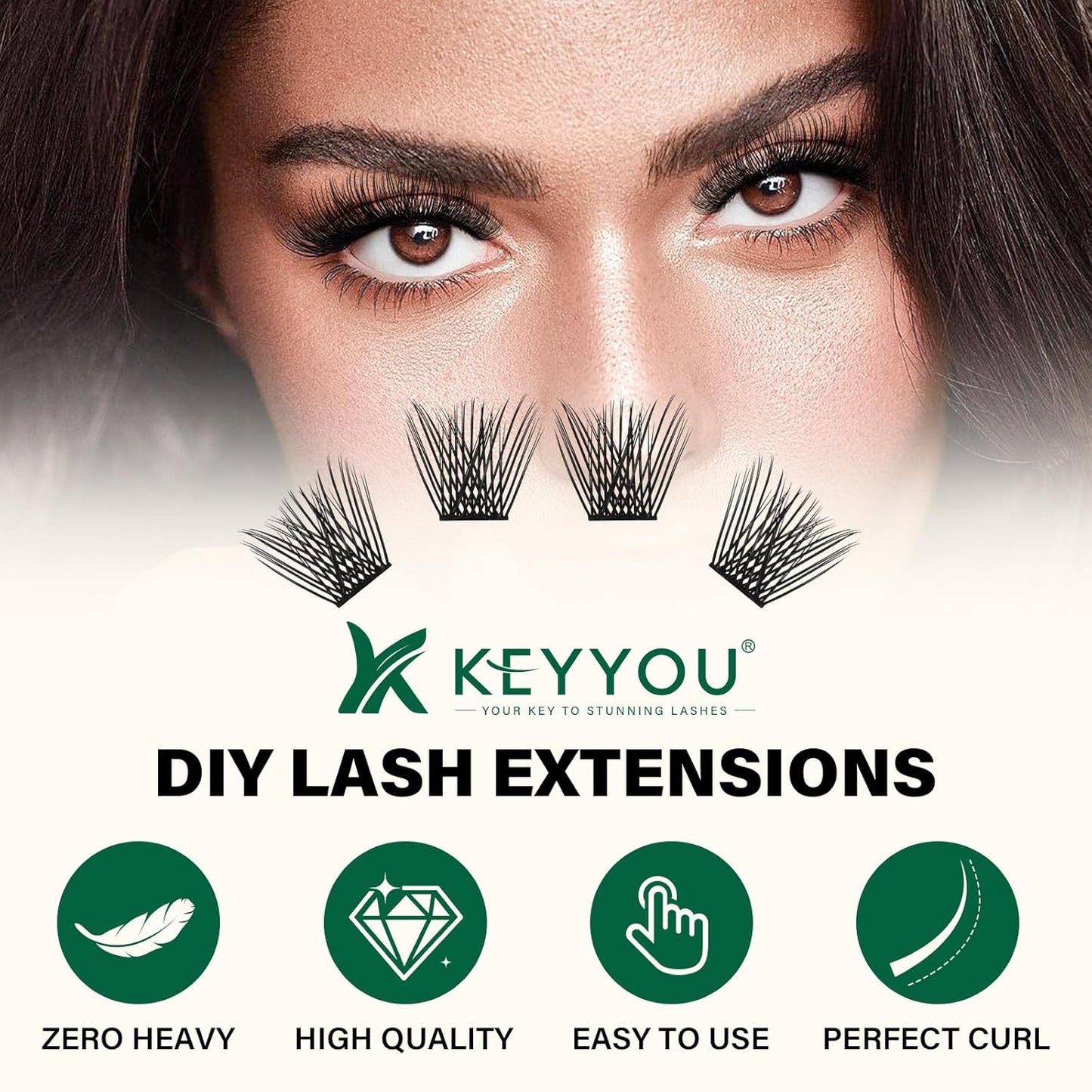KEYYOU Lash Clusters 144pcs Individual Lashes D Curl 16mm Eyelash Clusters Super Lightweight Air Touch Cluster Lashes Soft&Wispy Comfortable Easy to DIY at Home(Air02-D-16mm)