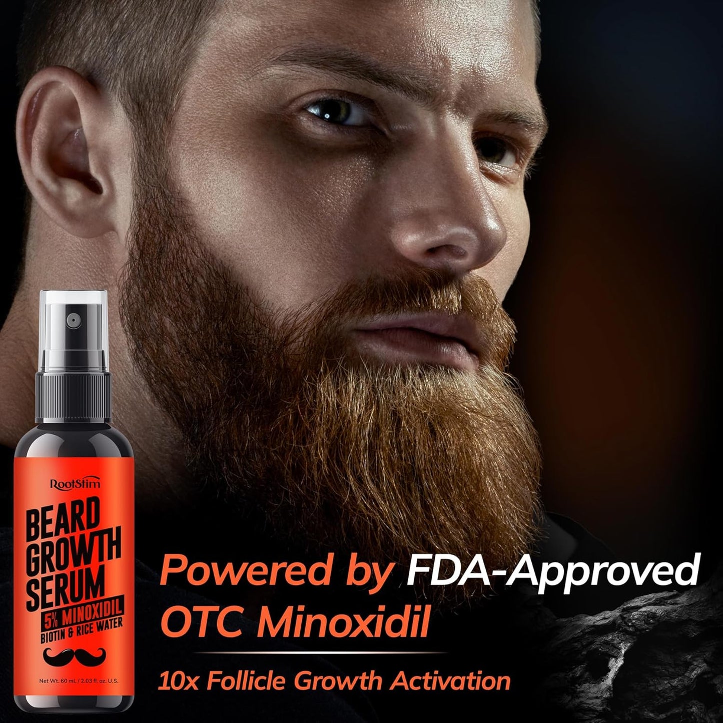 5% Minoxidil Beard Growth Serum for Men: Hair Regrowth Spray with Biotin & Rice Water - Extra Strength Beard Oil for Faster Thicker and Fuller Beard Growth - 60ML
