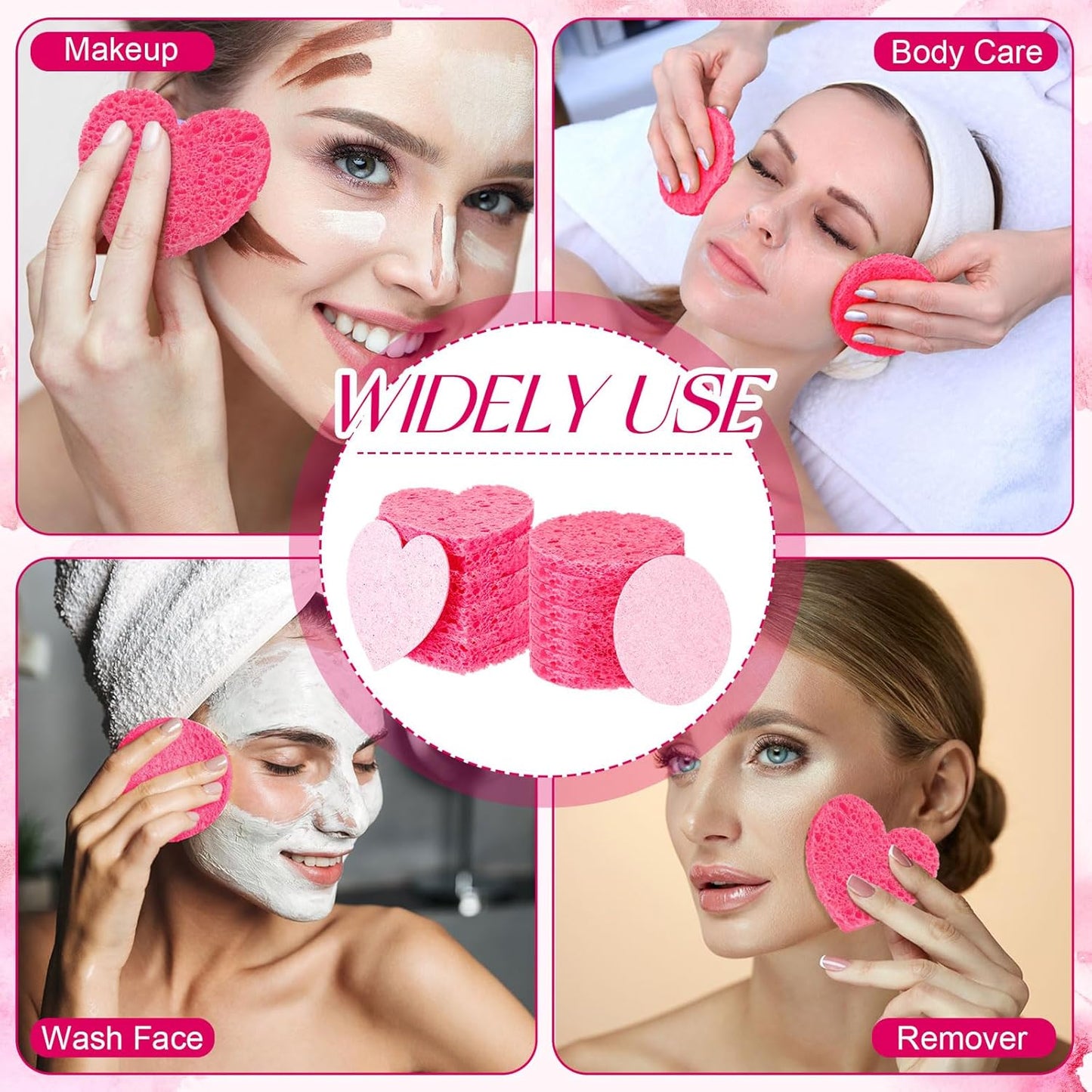 Loopeer 96 Pcs Compressed Facial Sponges with Container Disposable Face Sponge Pads for Washing Face Cleansing Exfoliating Esthetician Makeup Removal (Pink)
