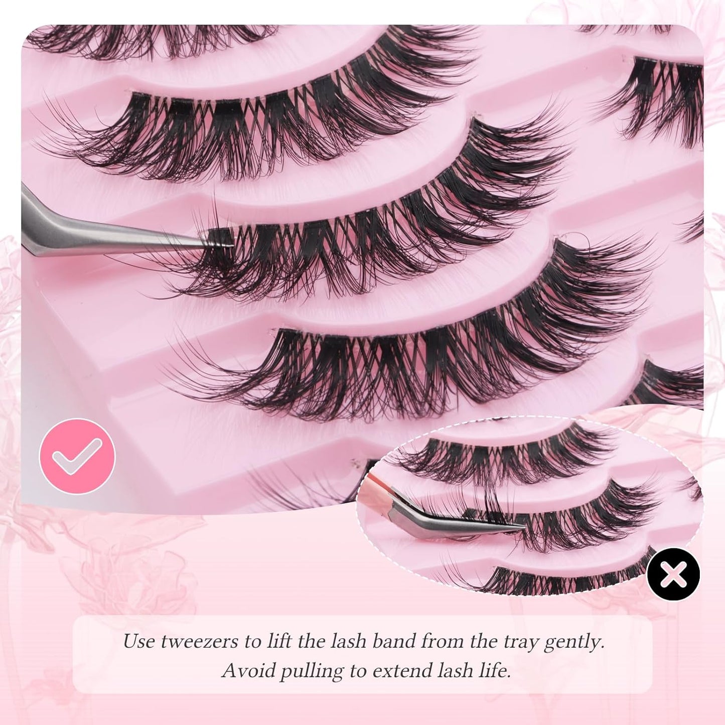 FADLASH False Eyelashes Fluffy and Voluminous Cat Eye Lashes with Thin Band Wear Comfortable Black Fake Lashes, Pack 7 Pairs, XH42