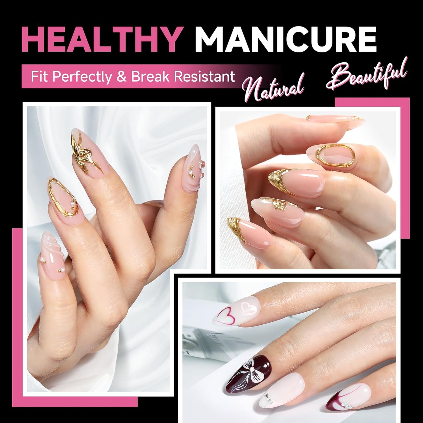 UNA GELLA Medium Almond Nail Tips, 312pcs Almond Gel Nails Tips Shape Pre Etched Full Cover Clear Fake Acrylic Pointed Press On Nails No C Curve for Nail Extension Art DIY Salon 12 Sizes