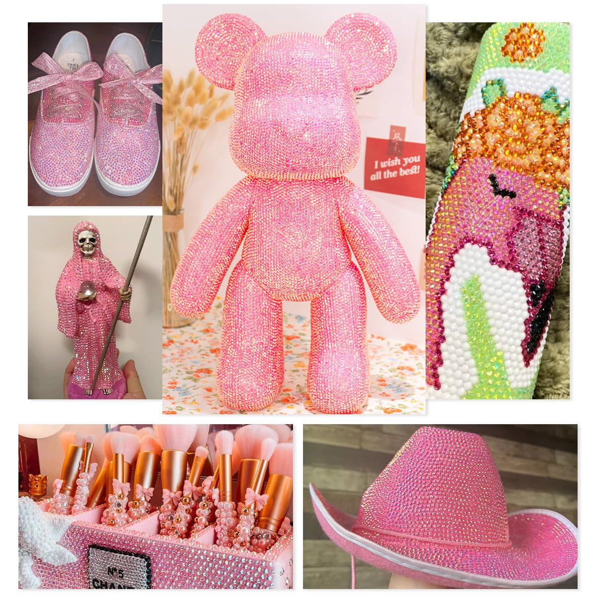 16000PCS Dark Pink AB Resin Rhinestones for Crafting 3mm 4mm 5mm Flatback Jelly Stones Bulk SS10 SS16 SS20 Non-Hotfix Diamonds Crystals Gems Charms for Nails Face Eyes Makeup Tumblers Bottles Crafts