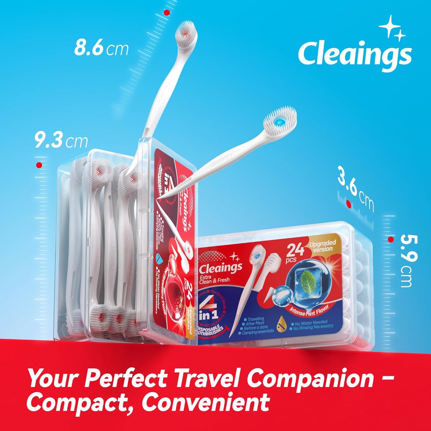 cleaings® Mini Disposable Toothbrush Set with Toothpaste – Travel Essentials, Portable Toothbrush for Women & Men, Camping, Road Trip, Vacation, 24 Count-Mint Flavor（Pack of 1）