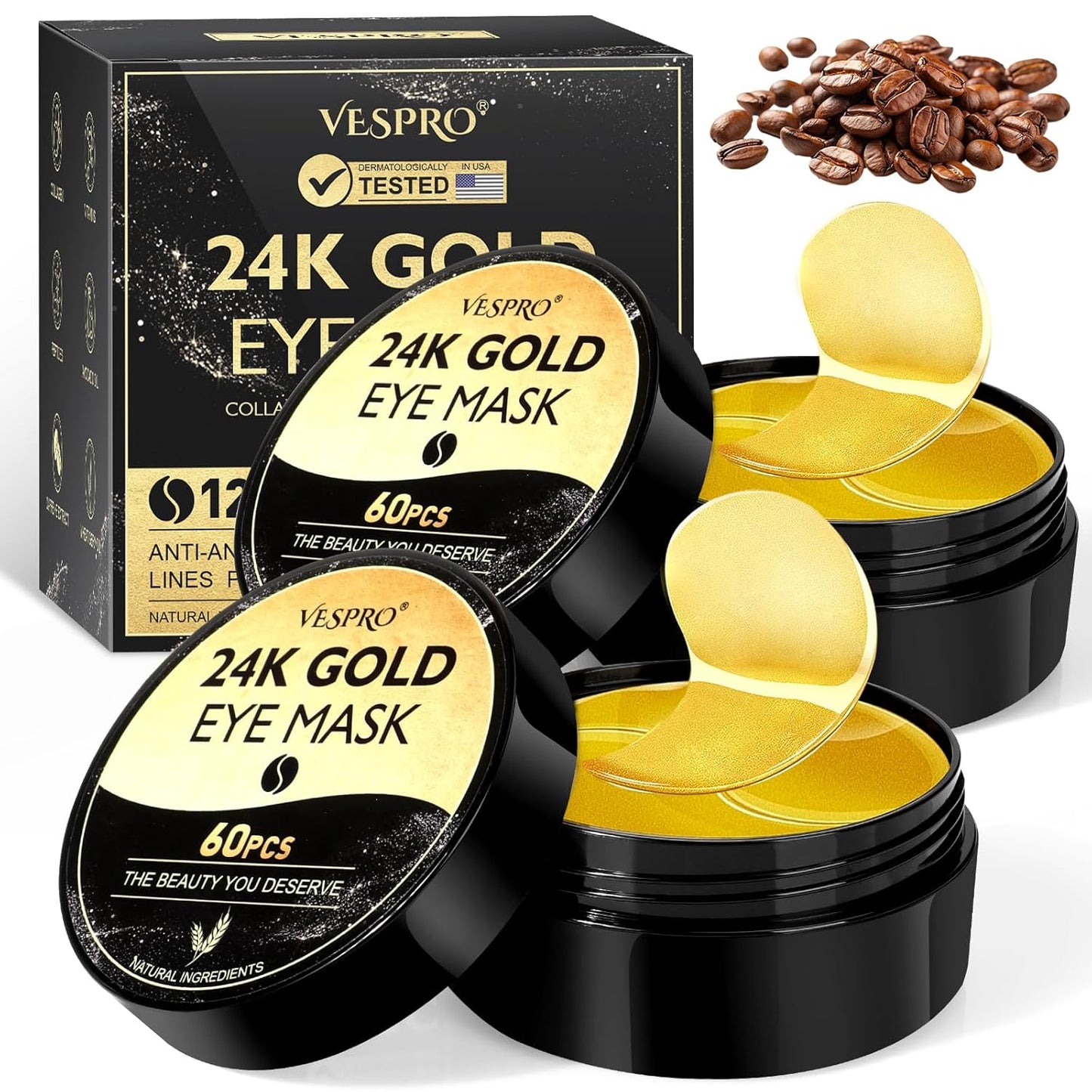 120 PCS 24K Gold Under Eye Patches for Dark Circles and Puffy Eyes, Eye Mask With Collagen and Hyaluronic Acid for Dark Circles, Puffiness and Wrinkles, Eye Skin Care for Women