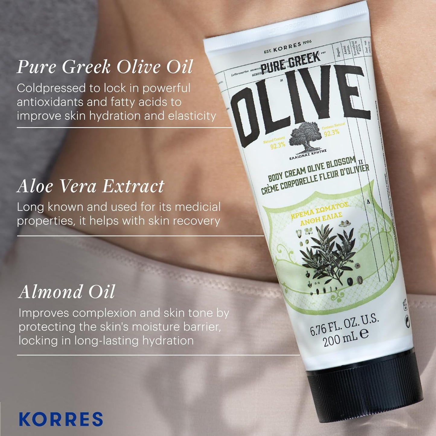 KORRES Olive Body Lotion for Dry Skin Moisturizer Cream with Vitamin E, Aloe and Pure Greek Olive Oil for Body Care, Hydrating & Nourishing for Smooth, Supple Skin,