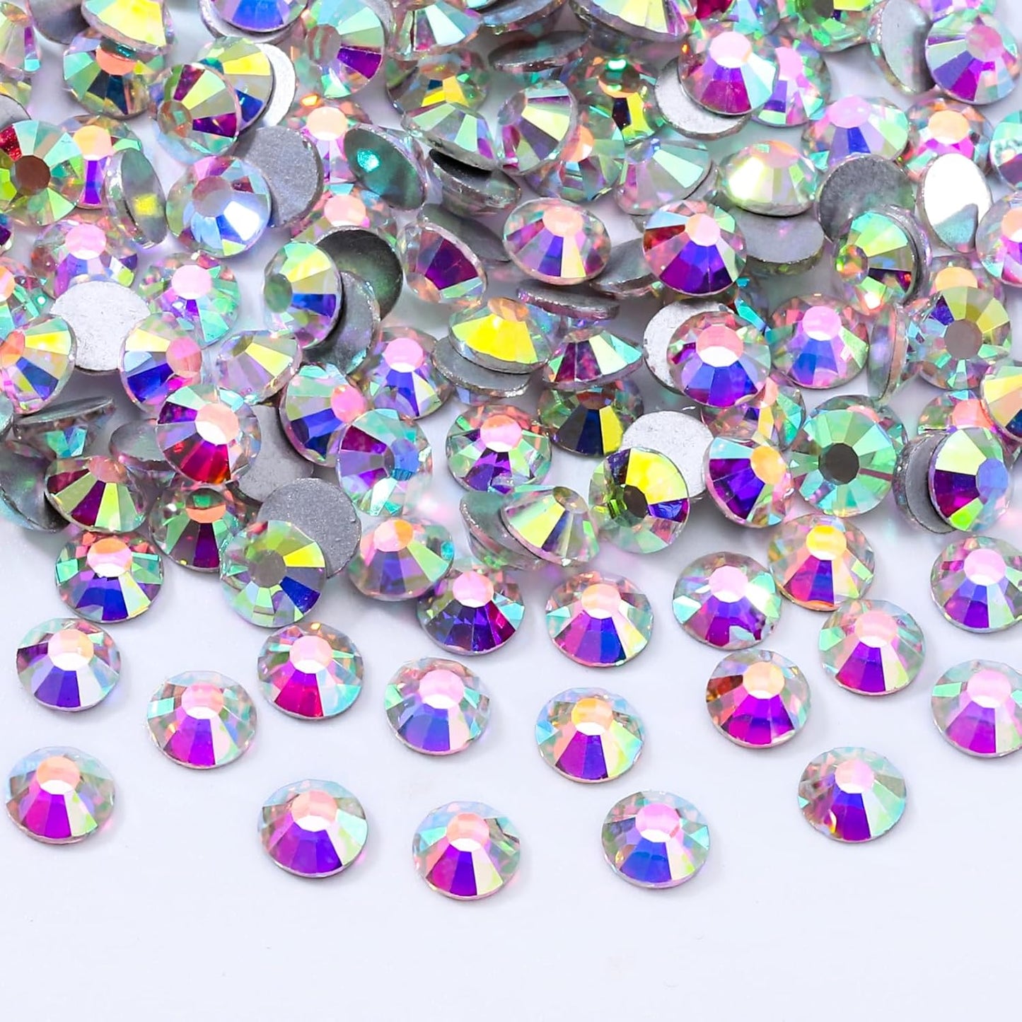 Crystal AB Flatback Rhinestones, Glass Rhinestones for Nail Art and Craft, Glue Fix, Loose Crystal Gemstones(Crystal AB, SS12, 2880pcs, 2.9-3.0mm)