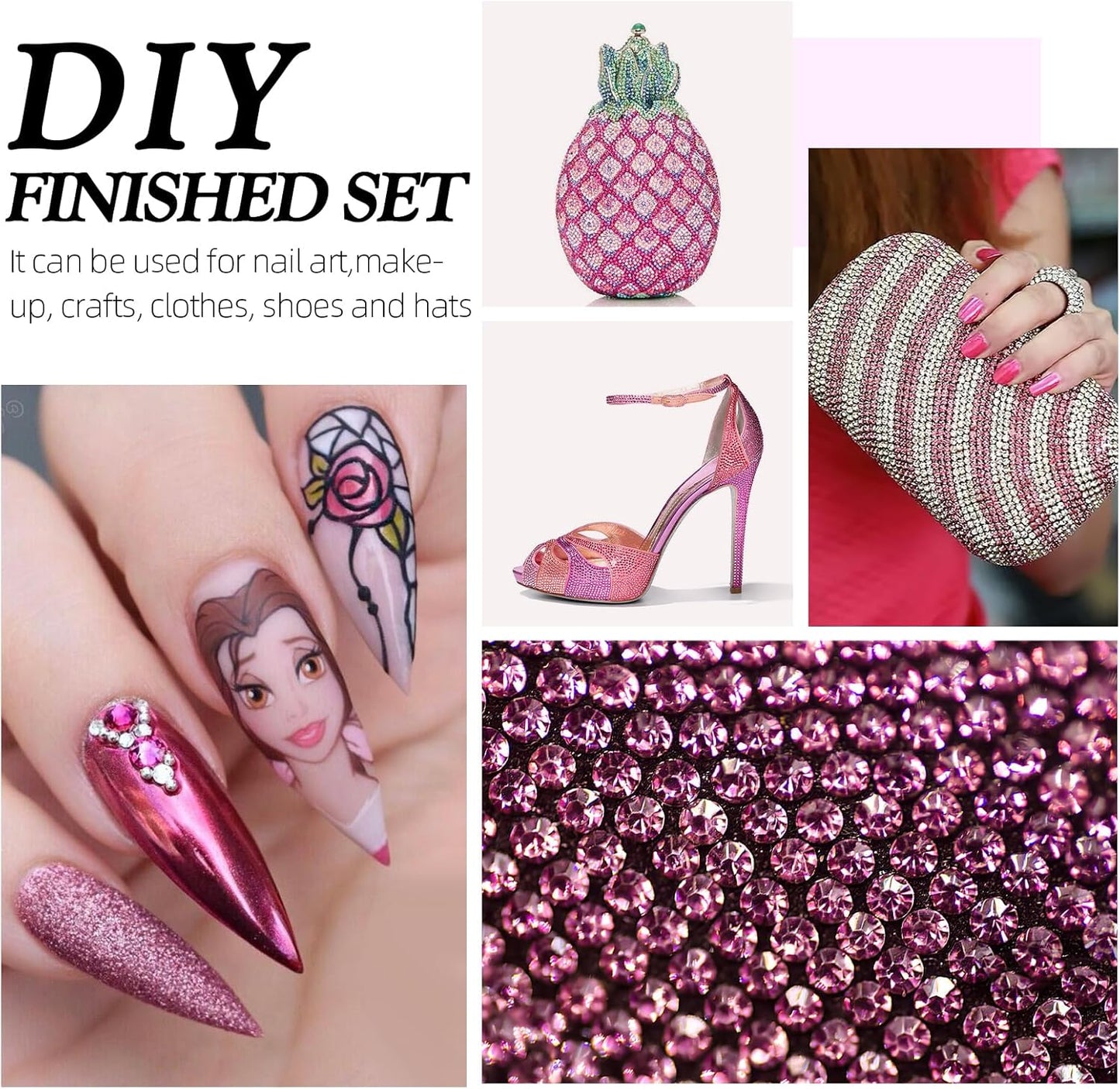 Rose Flatback Rhinestones, Glass Rhinestones for Nail Art and Craft, Glue Fix, Loose Crystal Gemstones(Rose, SS12, 2880pcs, 2.9-3.0mm)