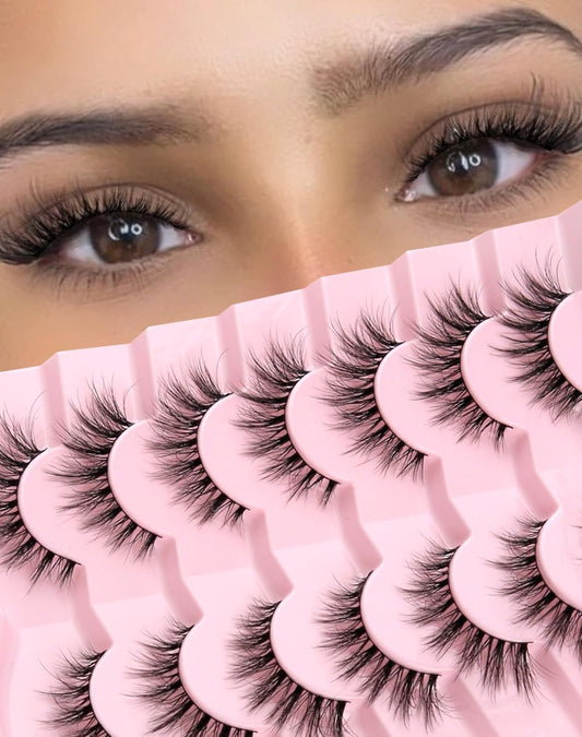 Cat Eye Lashes Natural Lashes Wispy False Eyelashes Fox Eye Lashes Natural Look False Lashes Pack 15MM 7 Pairs