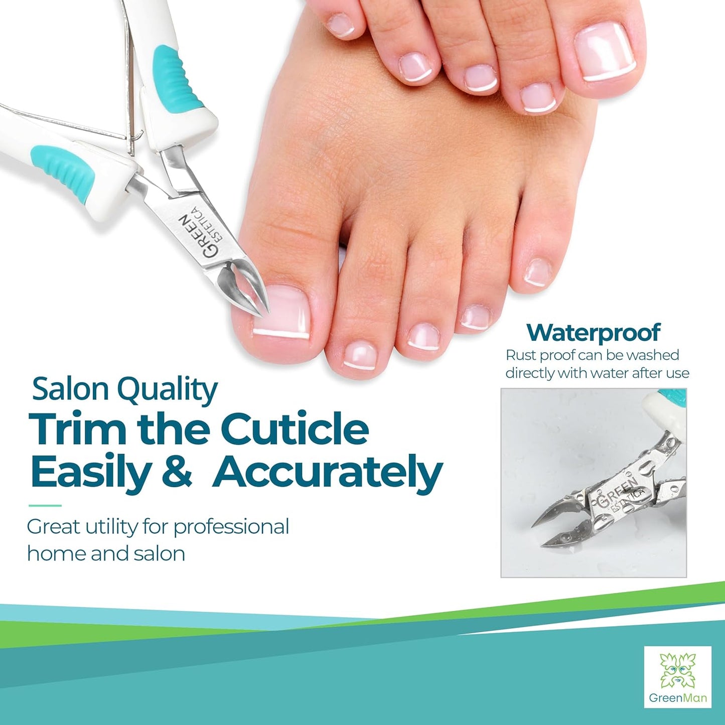 Cuticle Trimmer with Non-Slip Grip Handle Professional Stainless Steel Cuticle Cutter Sharp Blades Double Spring Cuticle Nippers for Nail Care Pedicure Manicure Nail Tools (White Green Grip Handle)