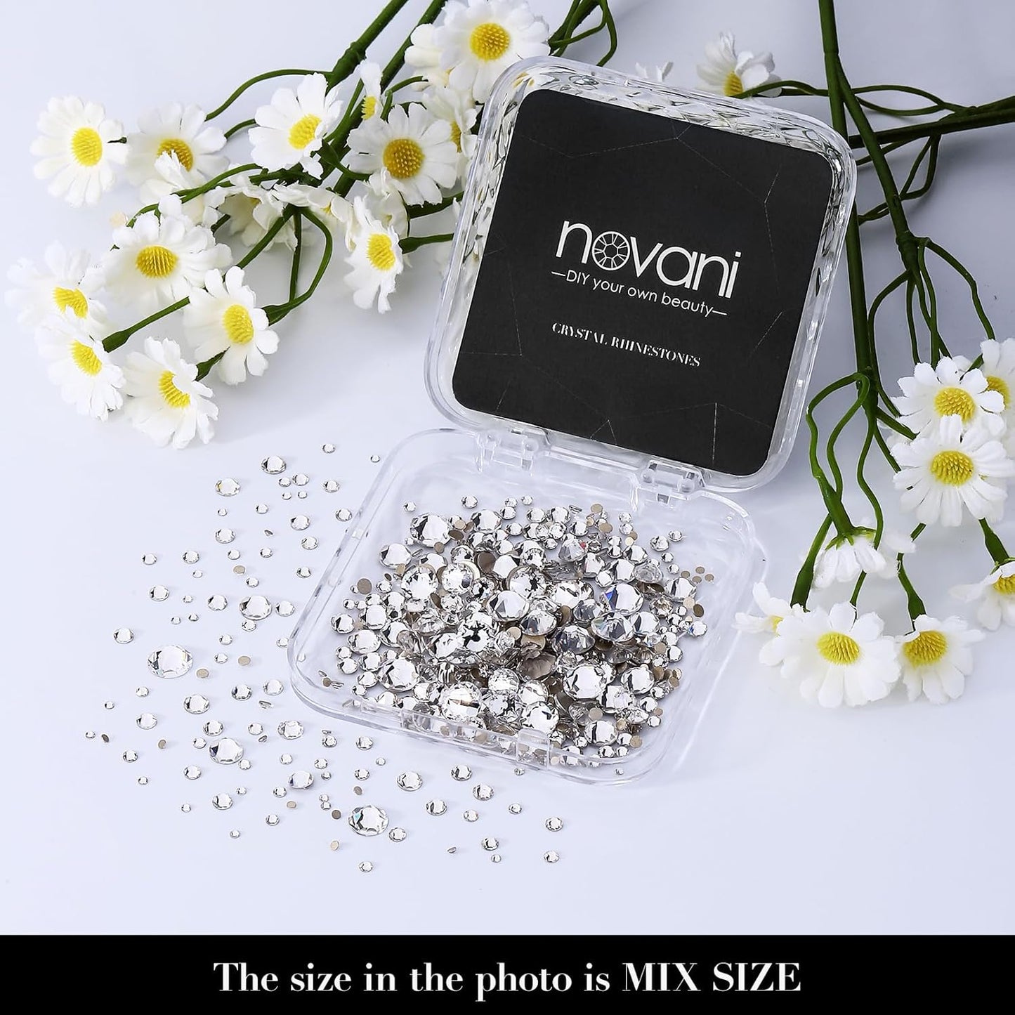 Novani Clear Rhinestones Flat Back Round Rhinestone Style 2088 Sparkly Crystal Gemstones for Nail Art and Crafting,Mix Size(SS6-SS40)