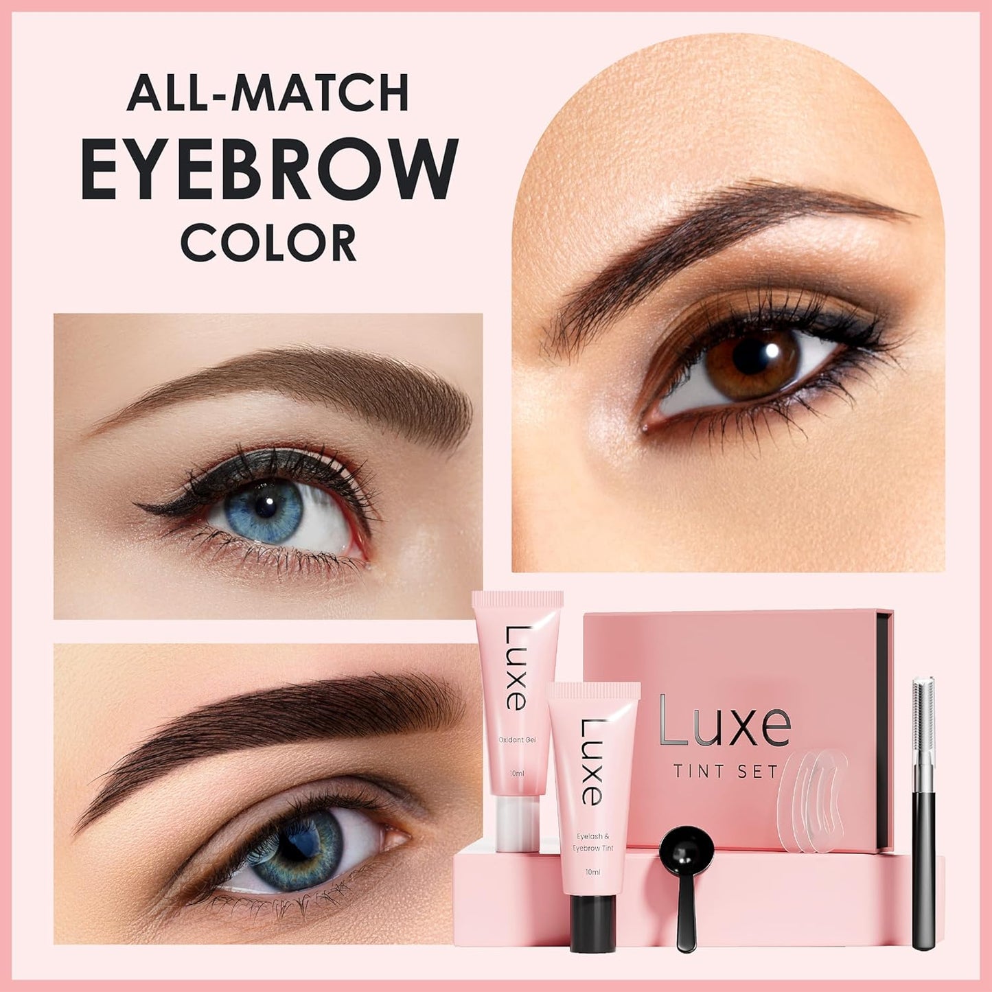 Luxe Cosmetics - Brown Color Set for Lashes and Brows - Long Lasting Temporary Color (Up to 4 Weeks) - Vegan & Cruelty-Free - for Salon & Home Use