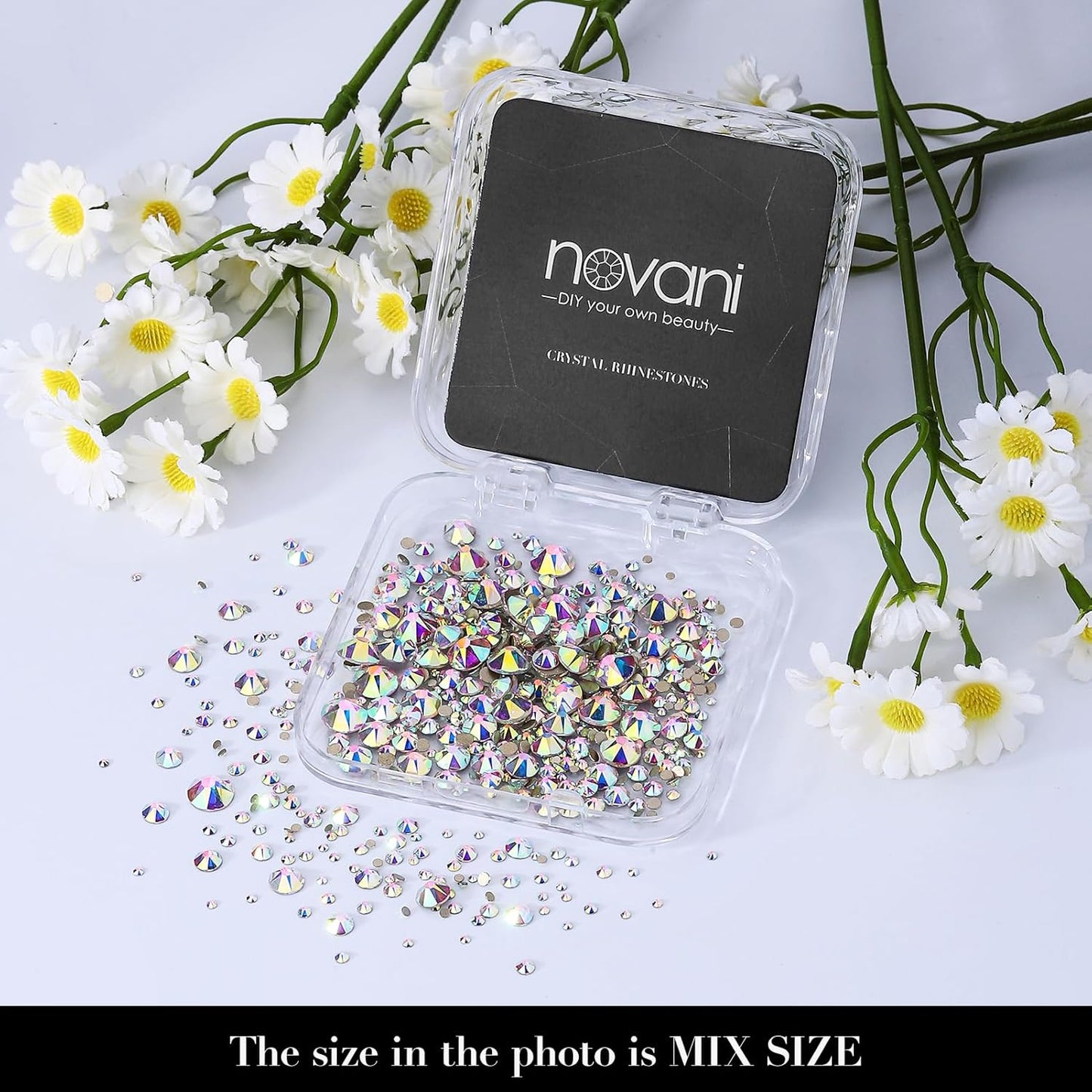 Novani Crystal AB Rhinestones Flat Back Round Rhinestone Style 2088 Sparkly Crystal Gemstones for Nail Art and Crafting,Mix Size(SS6-SS40)
