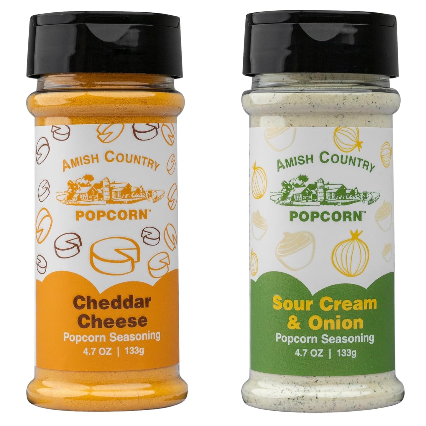 Amish Country Popcorn | Seasoning Variety Pack | Sour Cream and Onion & Cheddar Cheese Popcorn Topping | 2 Pack Flavor Variety Bundle | Old Fashioned, Non-GMO and Gluten Free