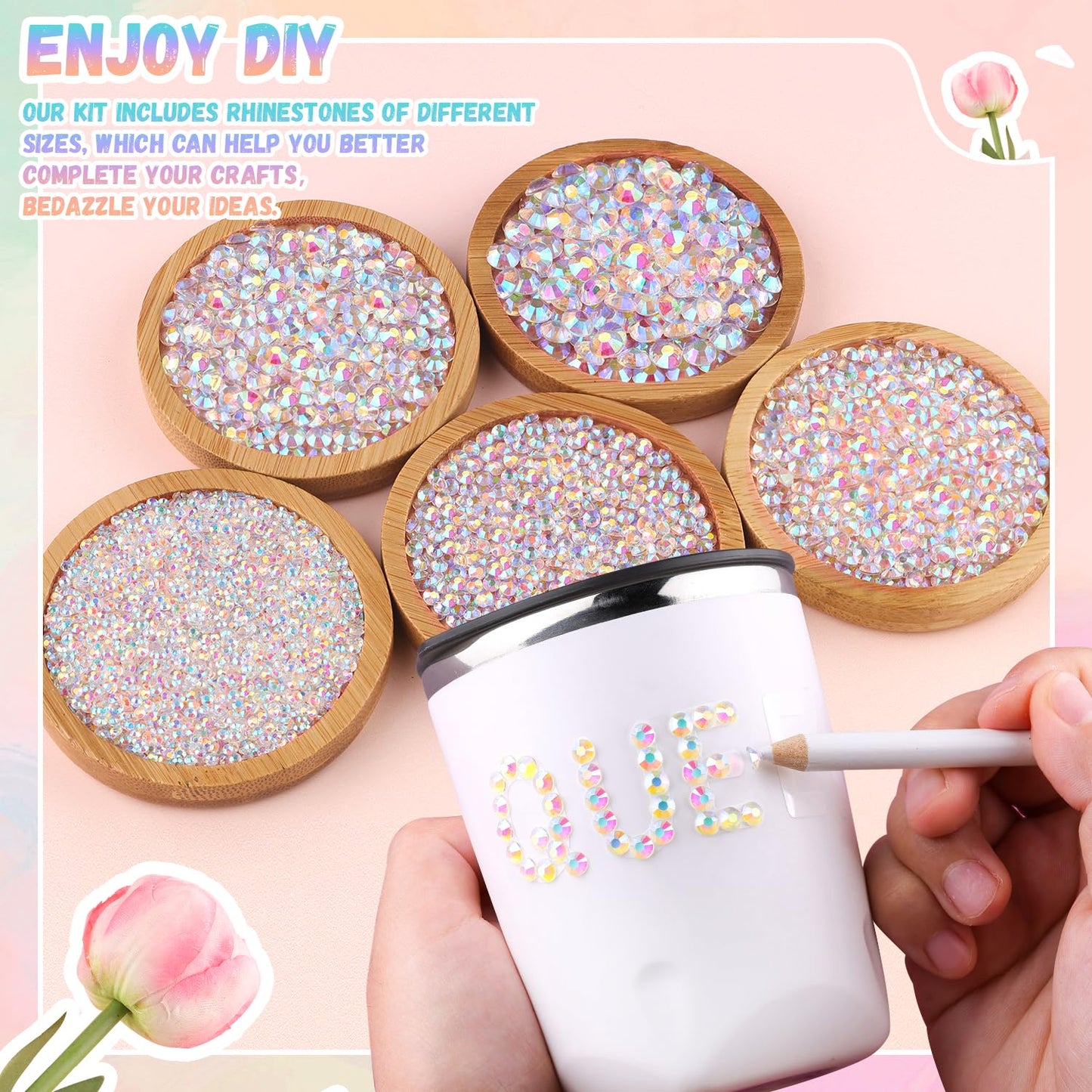 25000Pcs Resin Jelly Rhinestones with Tweezers for Crafting, 2-6mm Mixed Sizes (Transparent AB) Non Hotfix Flatback Gems, Bedazzling Crystal for DIY Crafts Clothing Tumblers Mugs Shoes Decor Nail Art