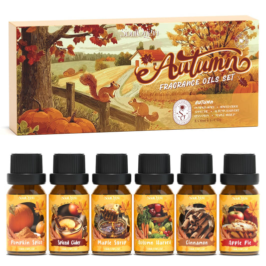Autumn Fragrance Oils Set, Essential Oil for Diffuser, Fall Scent Diffuser Oil, Use for Soap Candle Making,Pumpkin Spice, Spiced Cider, Maple Syrup, Autumn Harvest, Cinnamon, and Apple Pie